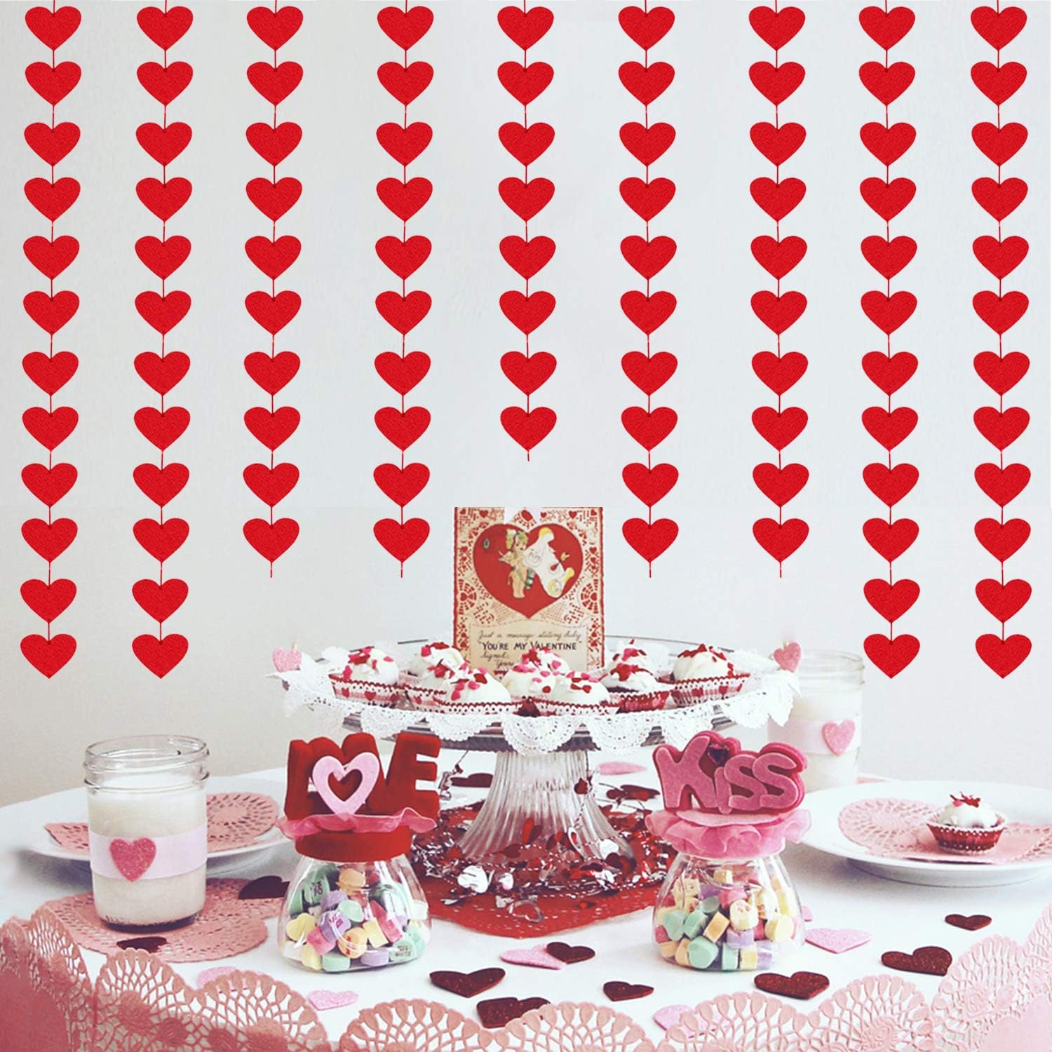 No DIY 72 Red Felt Hearts Garland - Valentine Wedding Party Decor - Image 4