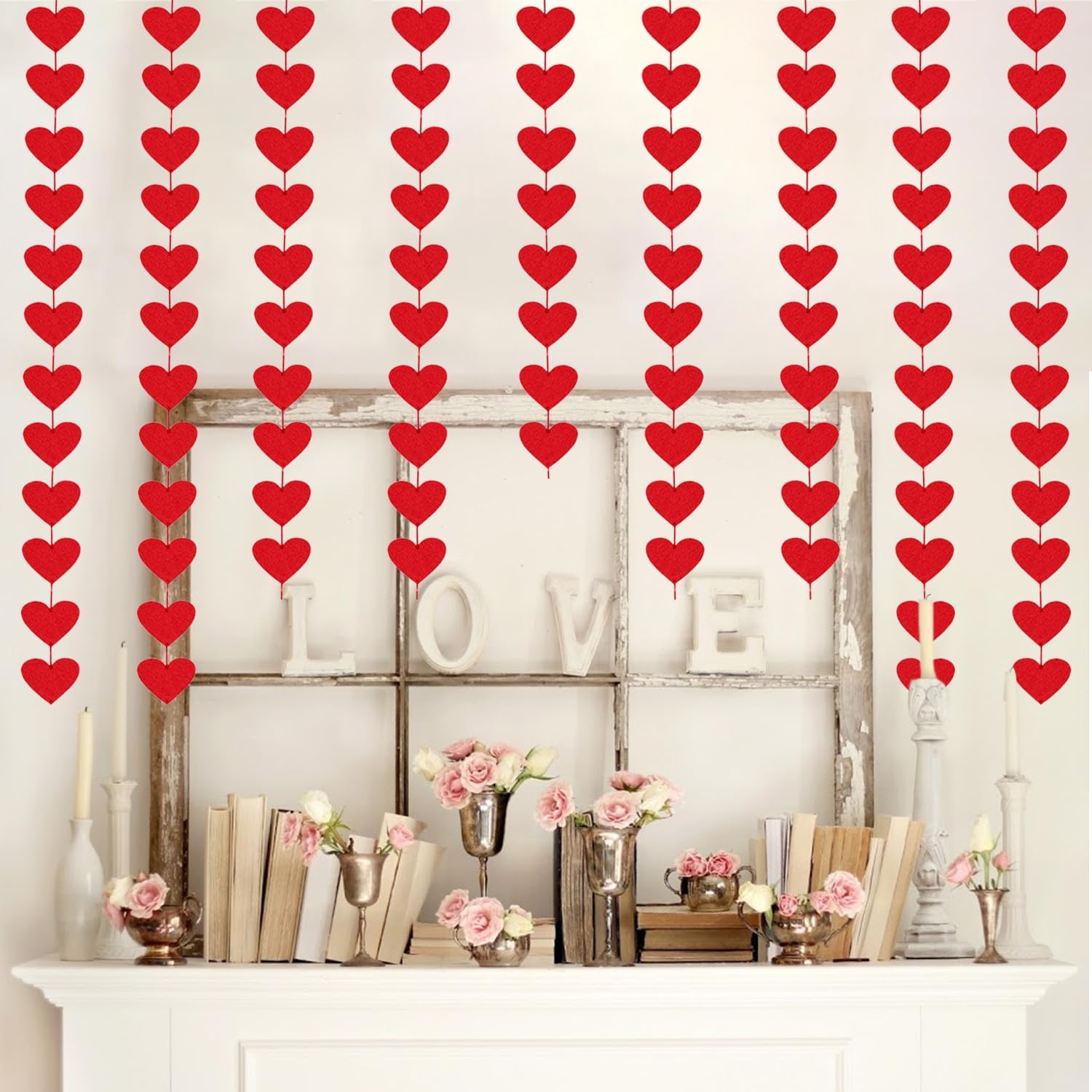 No DIY 72 Red Felt Hearts Garland - Valentine Wedding Party Decor - Image 6