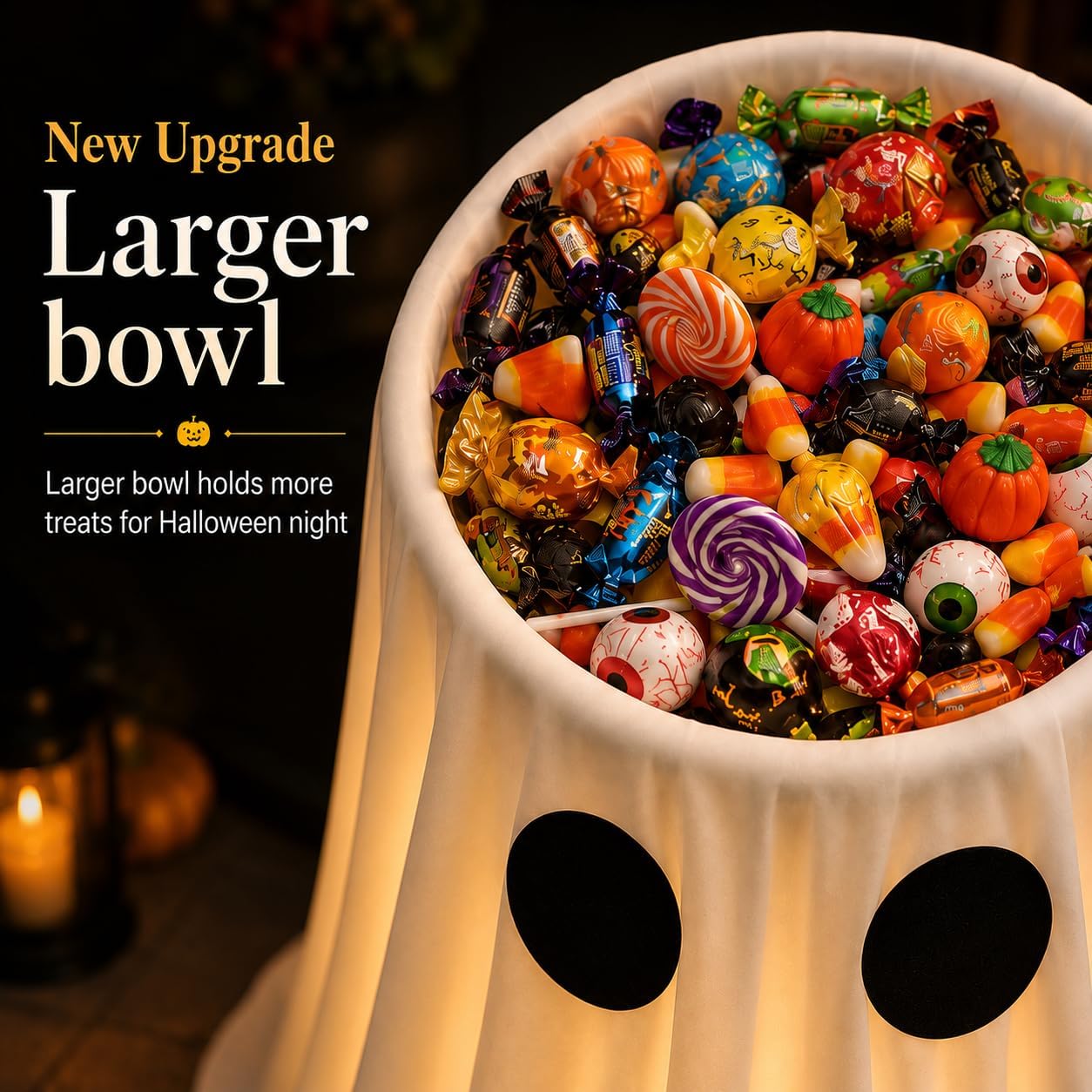 30" Lighted Ghost Candy Bowl with Timer Remote for Outdoor Halloween Decor - Image 3