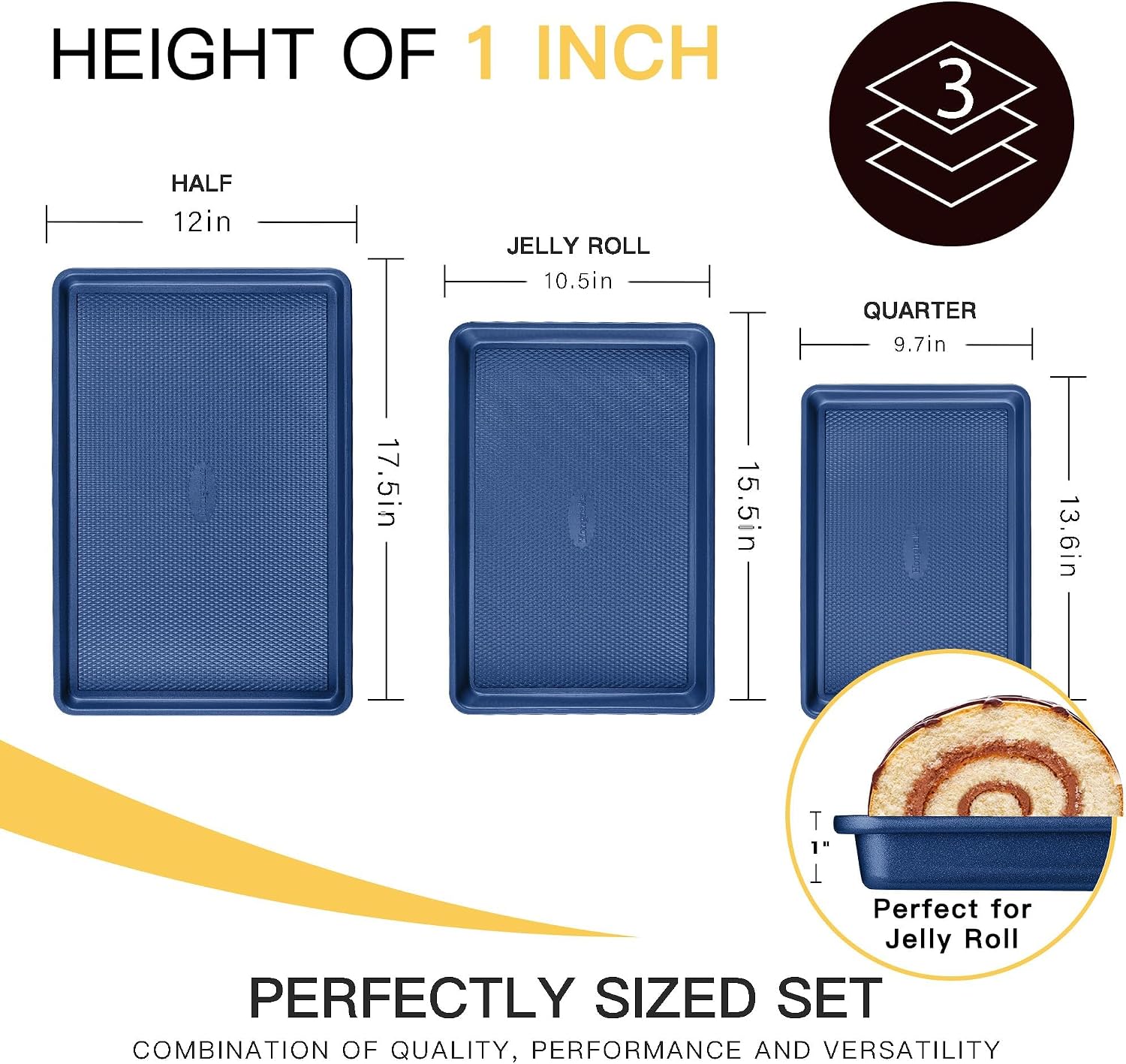 Dark Blue Nonstick Heavy Duty Baking Sheet Set - Diamond Texture Cookie Pans - Image 4