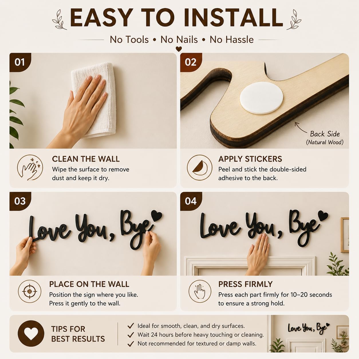 Farmhouse Boho Wooden "Love You Bye" 3D Wall Sign Decor - Image 6