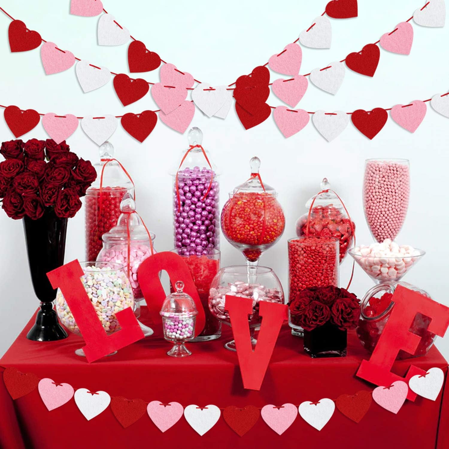 Pre-Strung Red Pink White Felt Heart Garland for Valentine's & Parties - Image 5