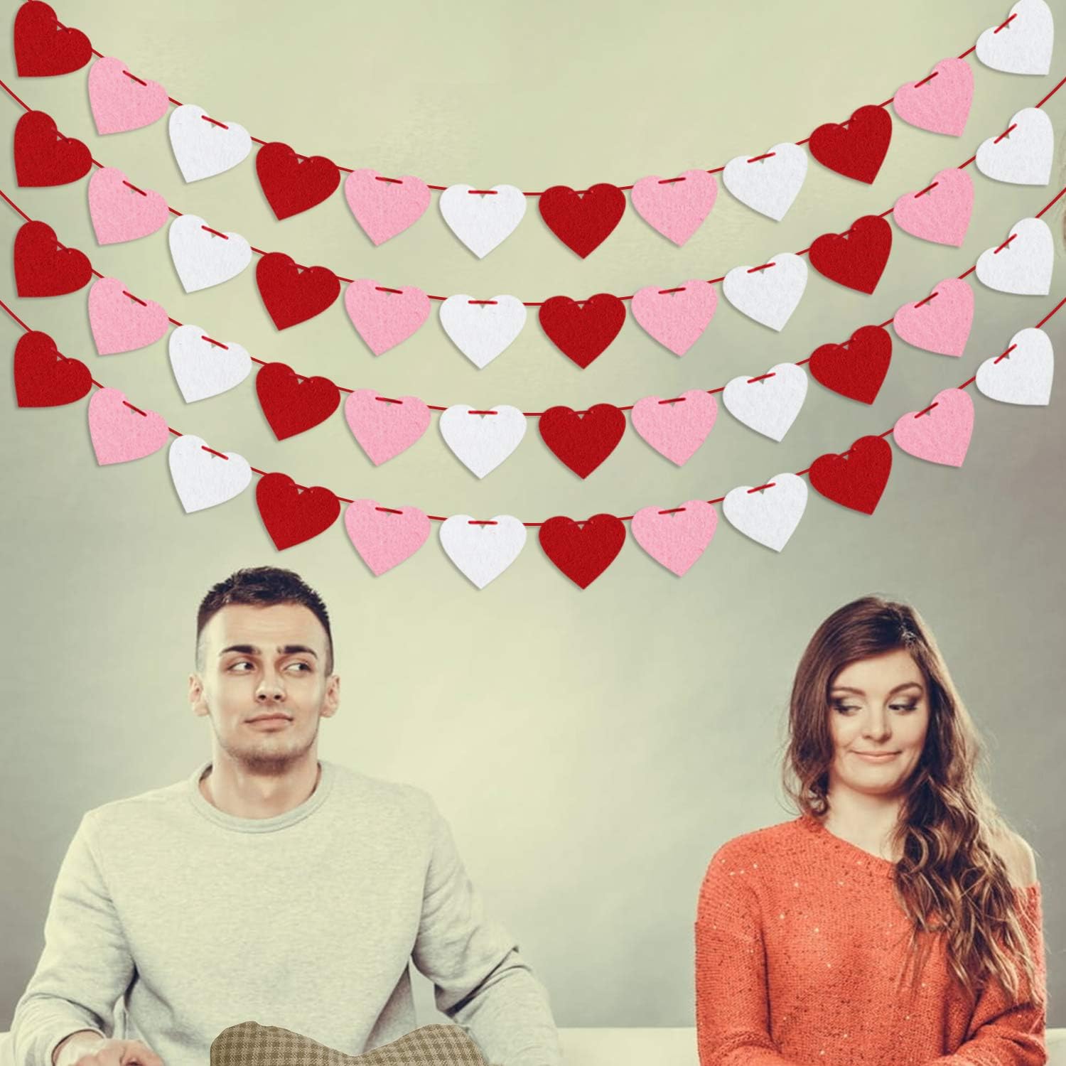 Pre-Strung Red Pink White Felt Heart Garland for Valentine's & Parties - Image 6