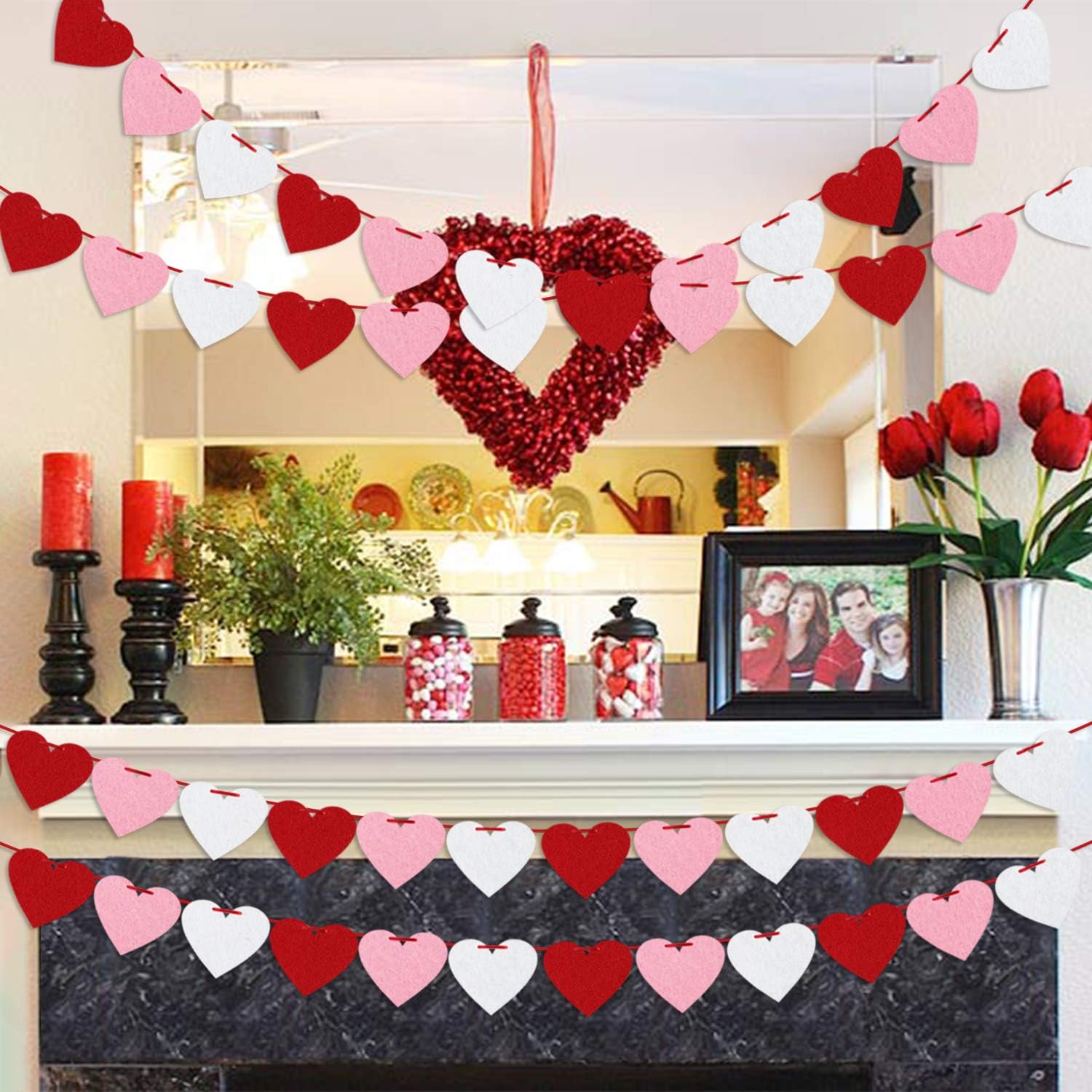 Pre-Strung Red Pink White Felt Heart Garland for Valentine's & Parties - Image 7