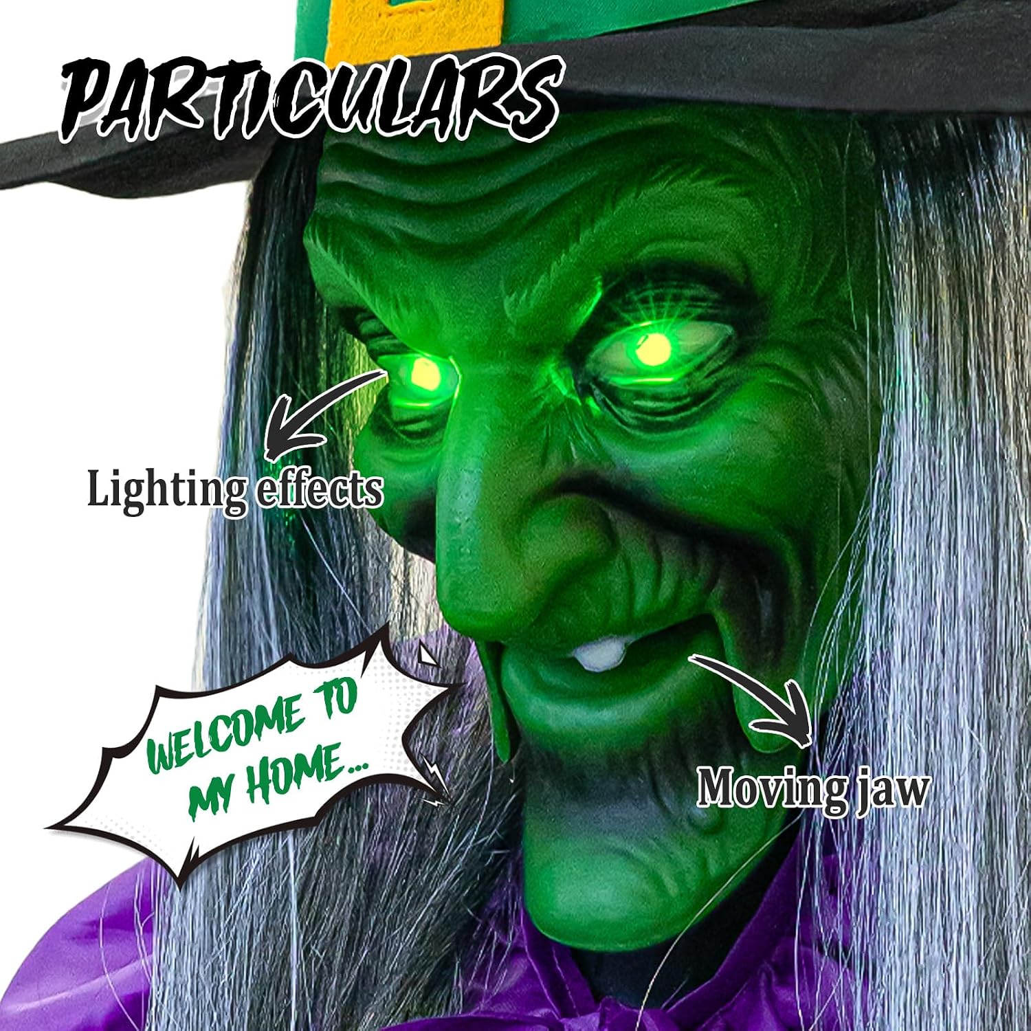11.5ft Animated Hovering Witch Outdoor Decor - Sound & Touch Activated - Image 3