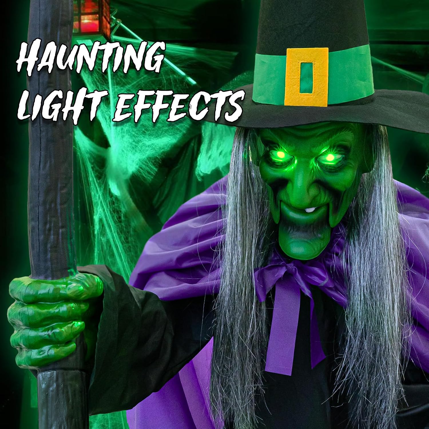 11.5ft Animated Hovering Witch Outdoor Decor - Sound & Touch Activated - Image 5