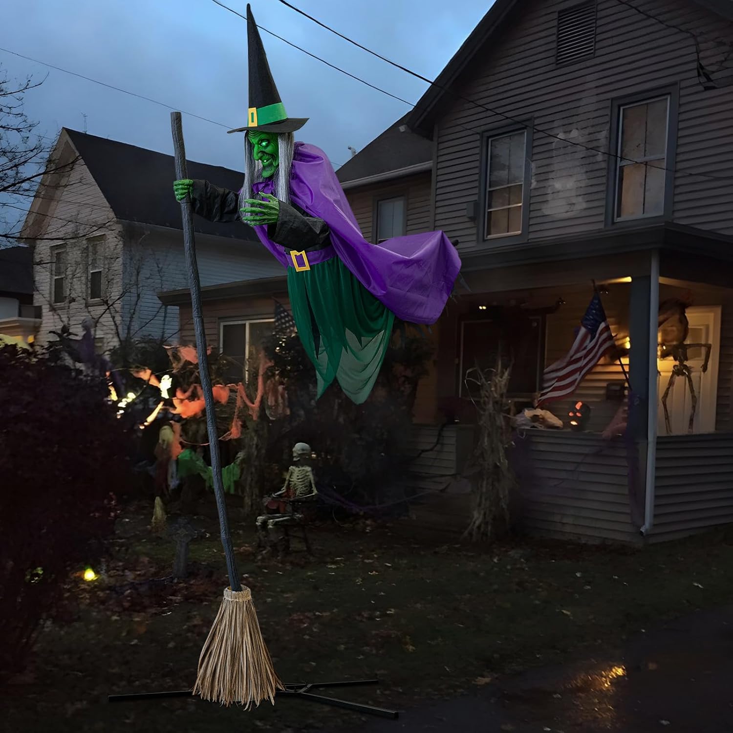 11.5ft Animated Hovering Witch Outdoor Decor - Sound & Touch Activated - Image 6