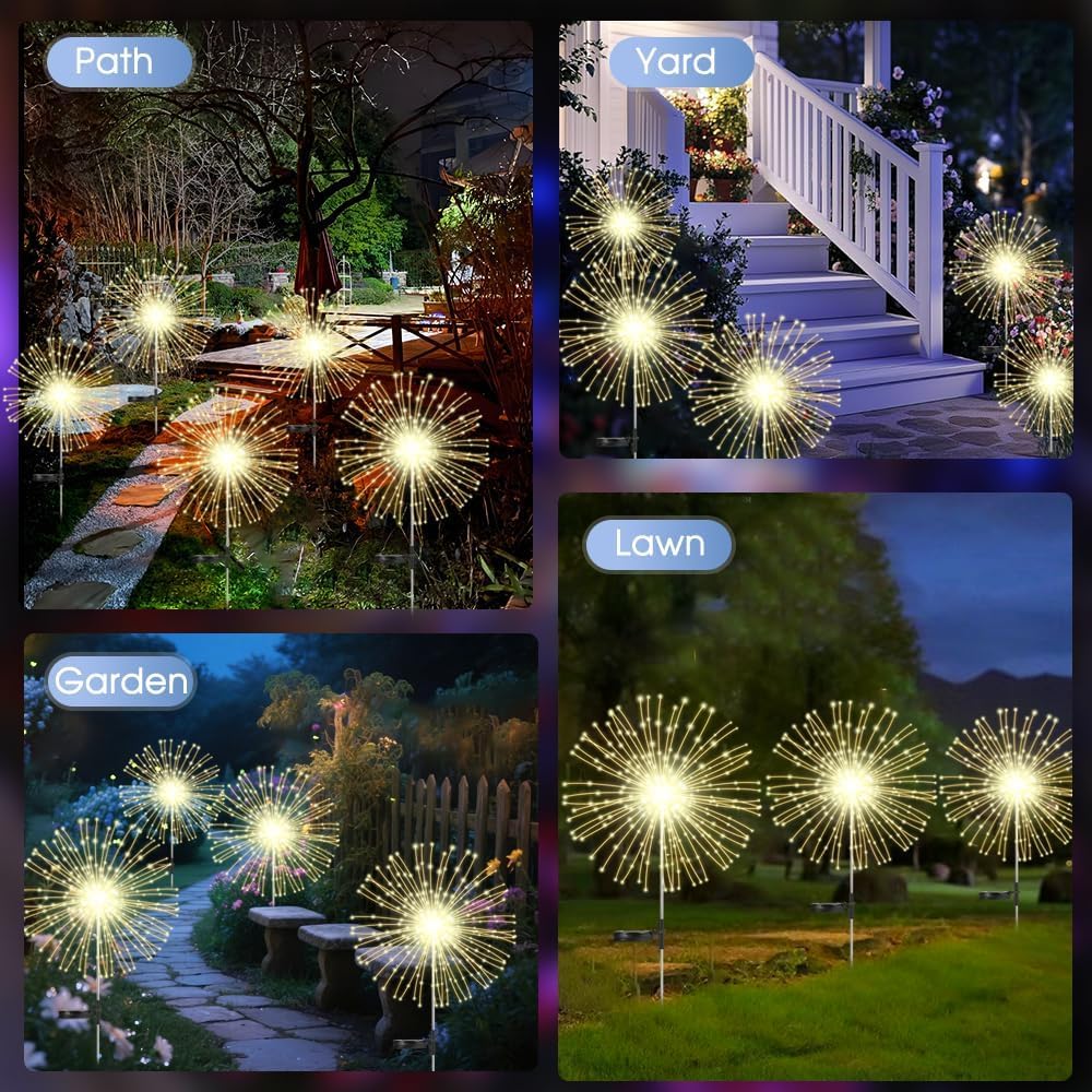 2-Pack 200 LED Solar Firework Garden Lights, Outdoor Waterproof with 8 Modes - Image 4