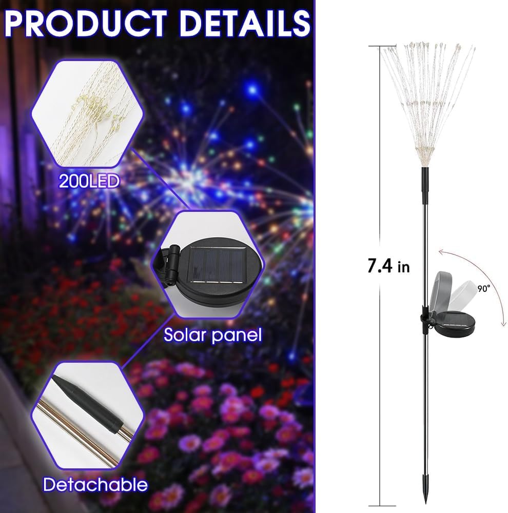 2-Pack 200 LED Solar Firework Garden Lights, Outdoor Waterproof with 8 Modes - Image 5