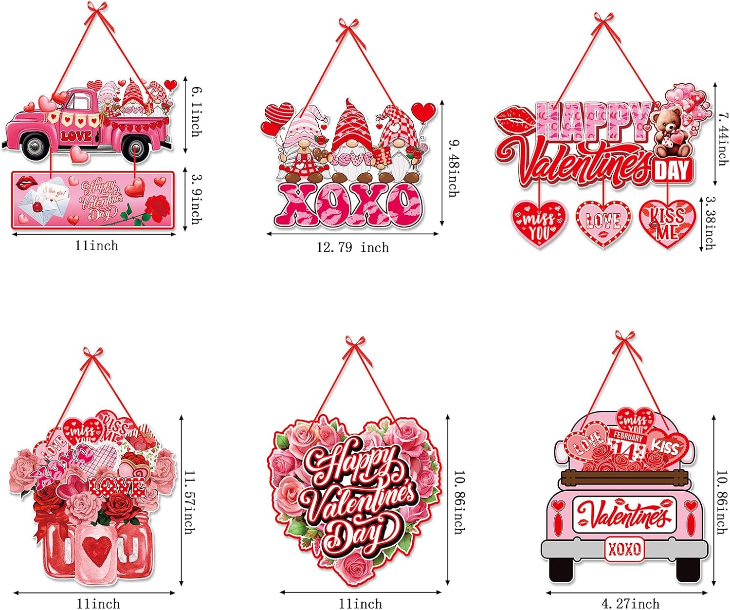 Pink-Red Valentine's Wall/Door Banners - 6pc Romantic Party Signs Decor - Image 2