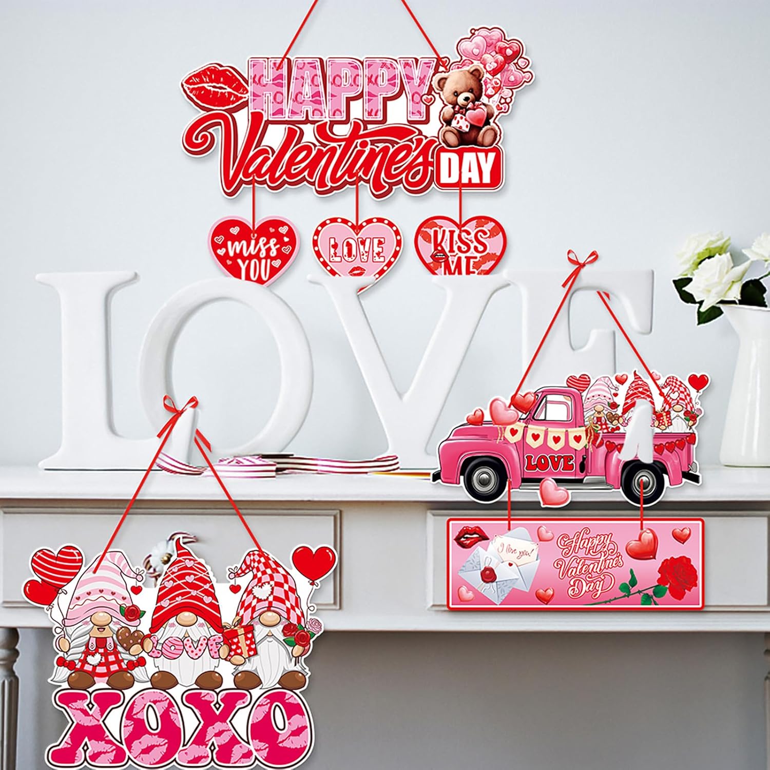 Pink-Red Valentine's Wall/Door Banners - 6pc Romantic Party Signs Decor - Image 7