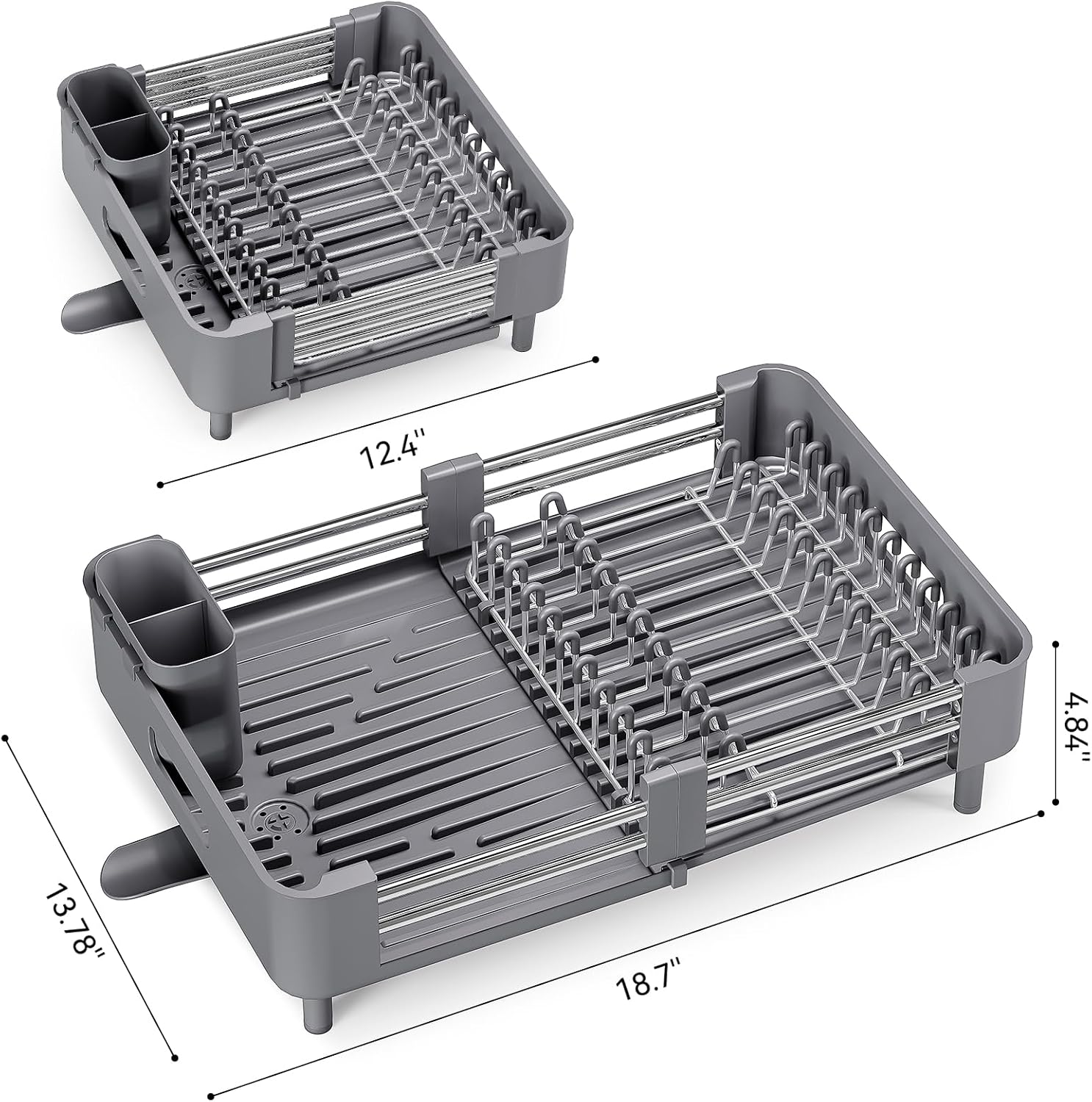 Extendable Stainless Countertop Dish Rack w/ Foldable Drainboard, Utensil Holder & Spout - Image 6