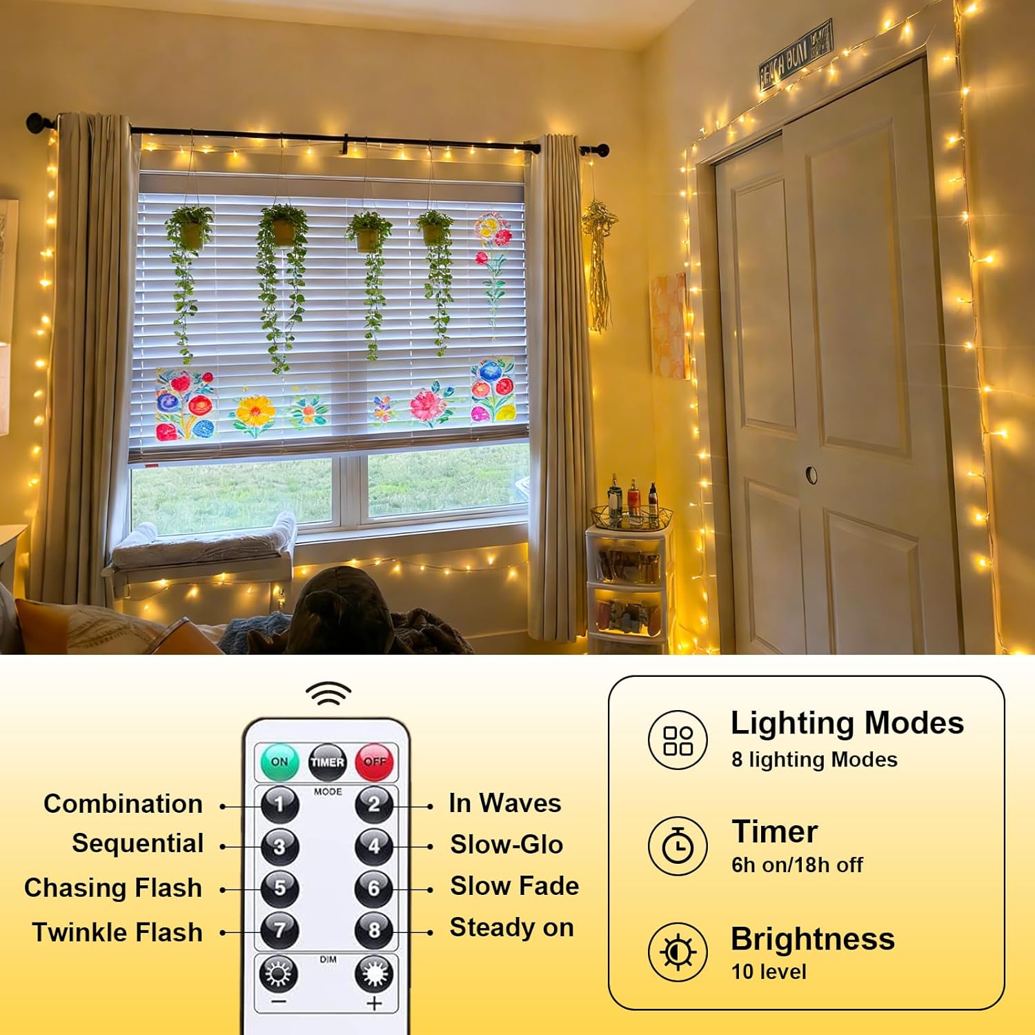 2x33ft 100 LED Warm White Battery String Lights w/ Remote, Indoor/Outdoor - Image 4