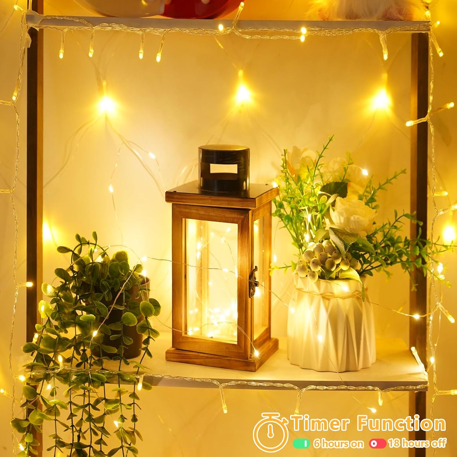 2x33ft 100 LED Warm White Battery String Lights w/ Remote, Indoor/Outdoor - Image 7