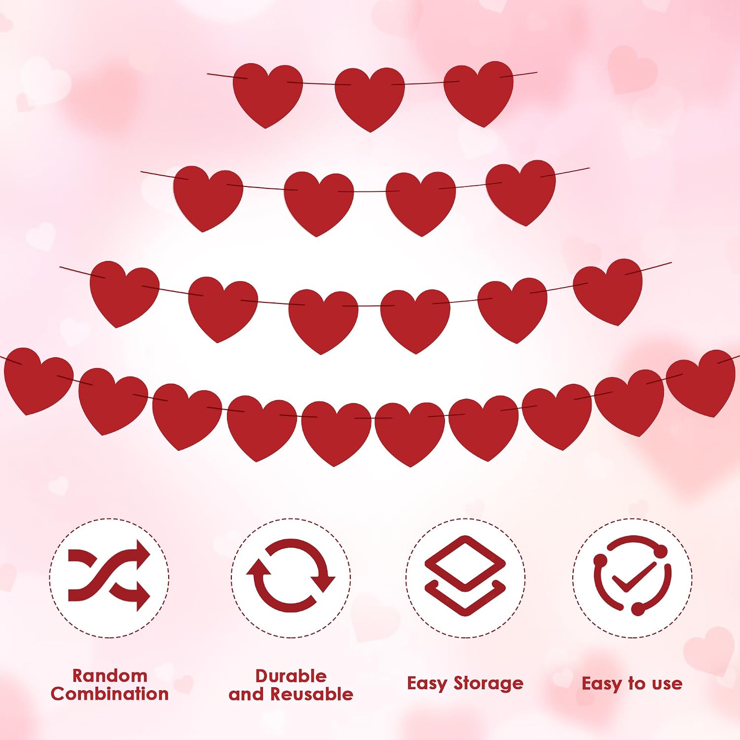 Valentines & Galentines Decor Kit: Banner, 40 Red Heart Garland, Backdrop. - Image 3