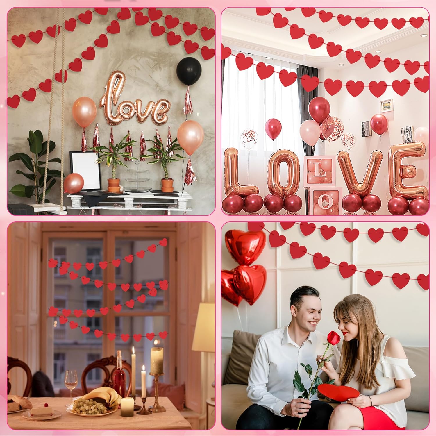 Valentines & Galentines Decor Kit: Banner, 40 Red Heart Garland, Backdrop. - Image 4