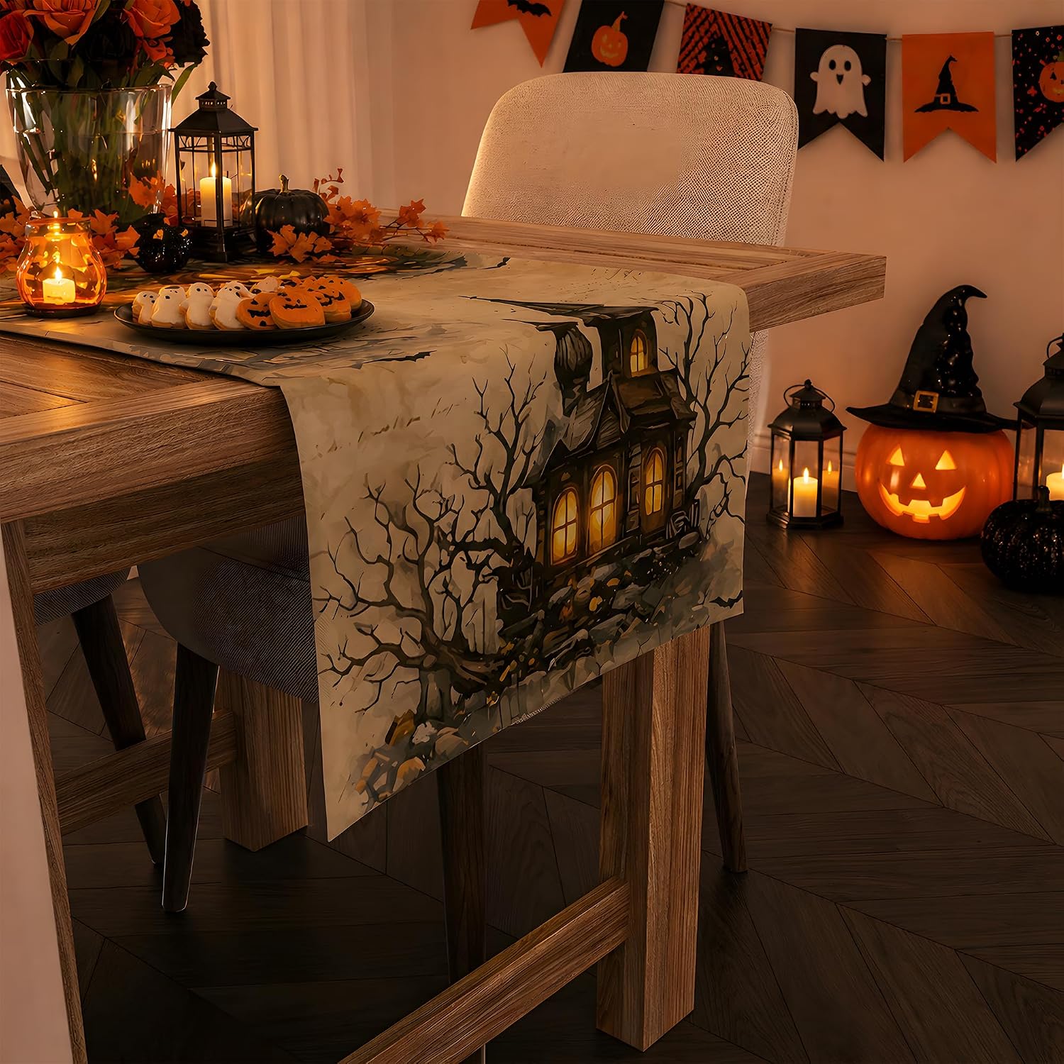 Halloween Pumpkin Castle Table Runner for Indoor/Outdoor Party Decor - Image 2