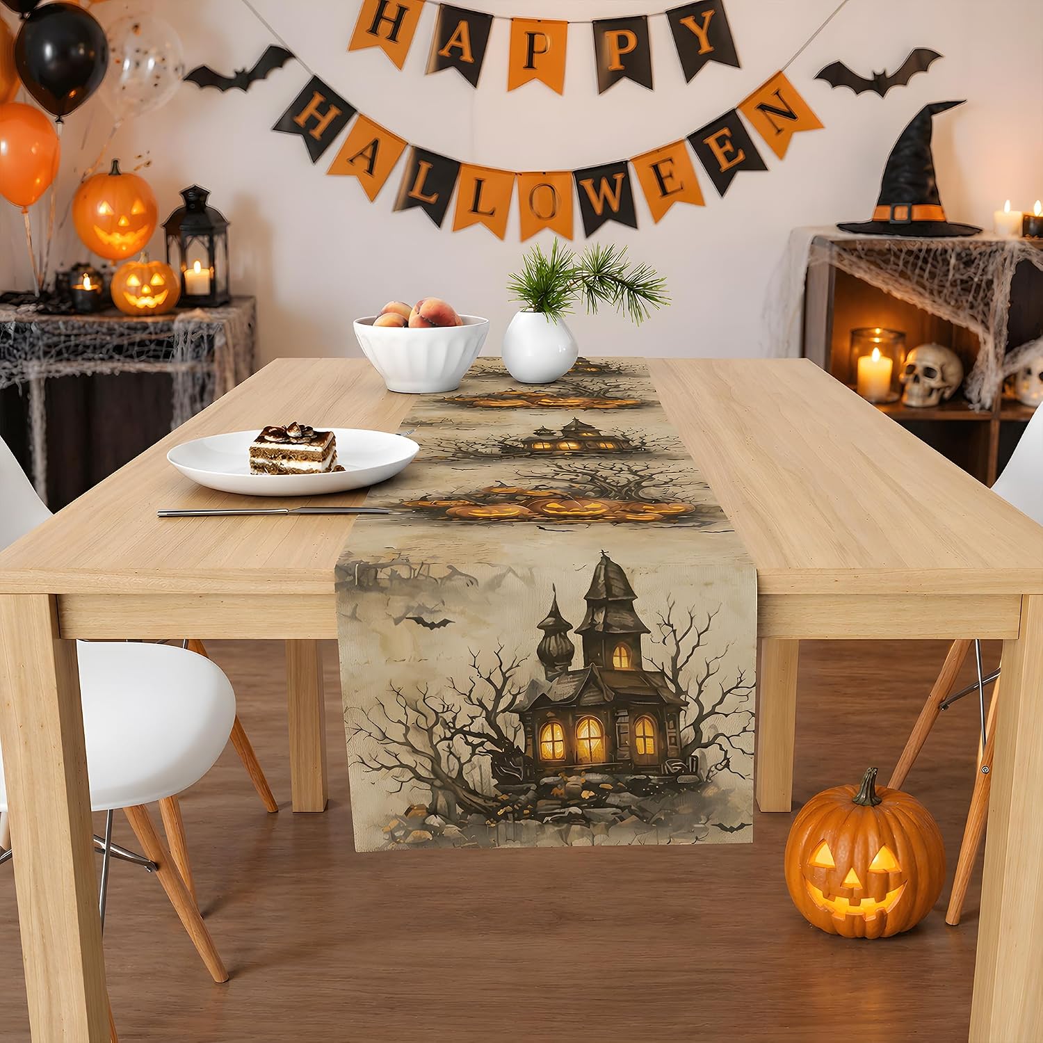 Halloween Pumpkin Castle Table Runner for Indoor/Outdoor Party Decor - Image 3