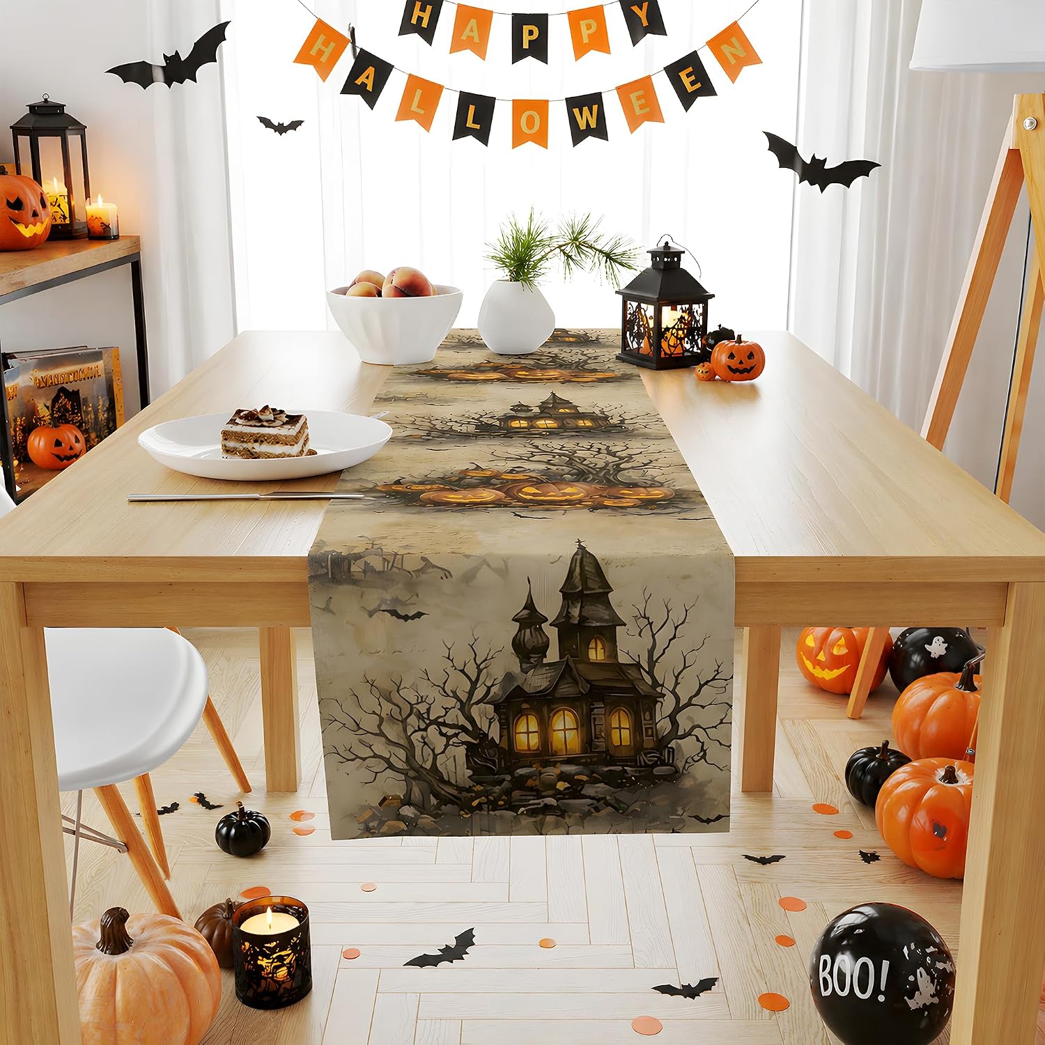 Halloween Pumpkin Castle Table Runner for Indoor/Outdoor Party Decor - Image 4
