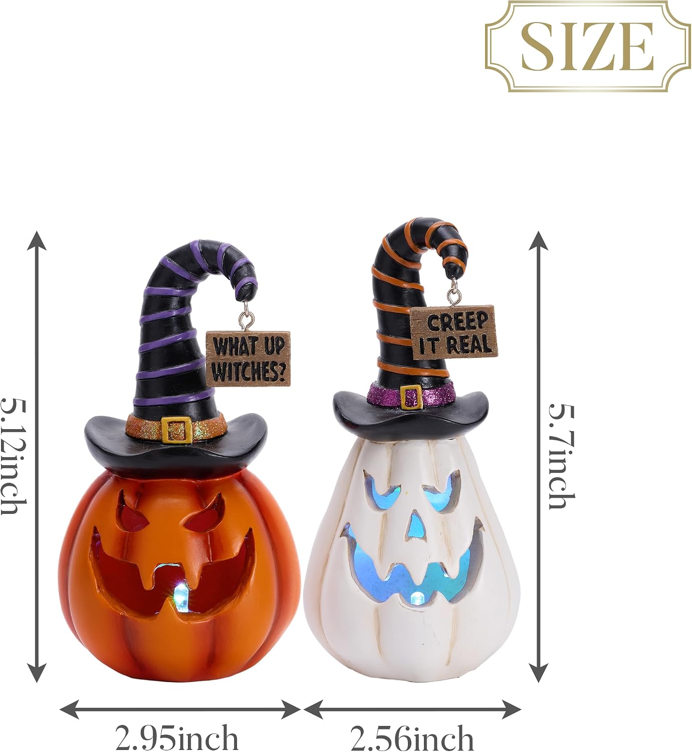 Valery Madelyn 2x 5.7" Light-Up White/Orange Resin Halloween Pumpkins w/ Hats Review - Image 3