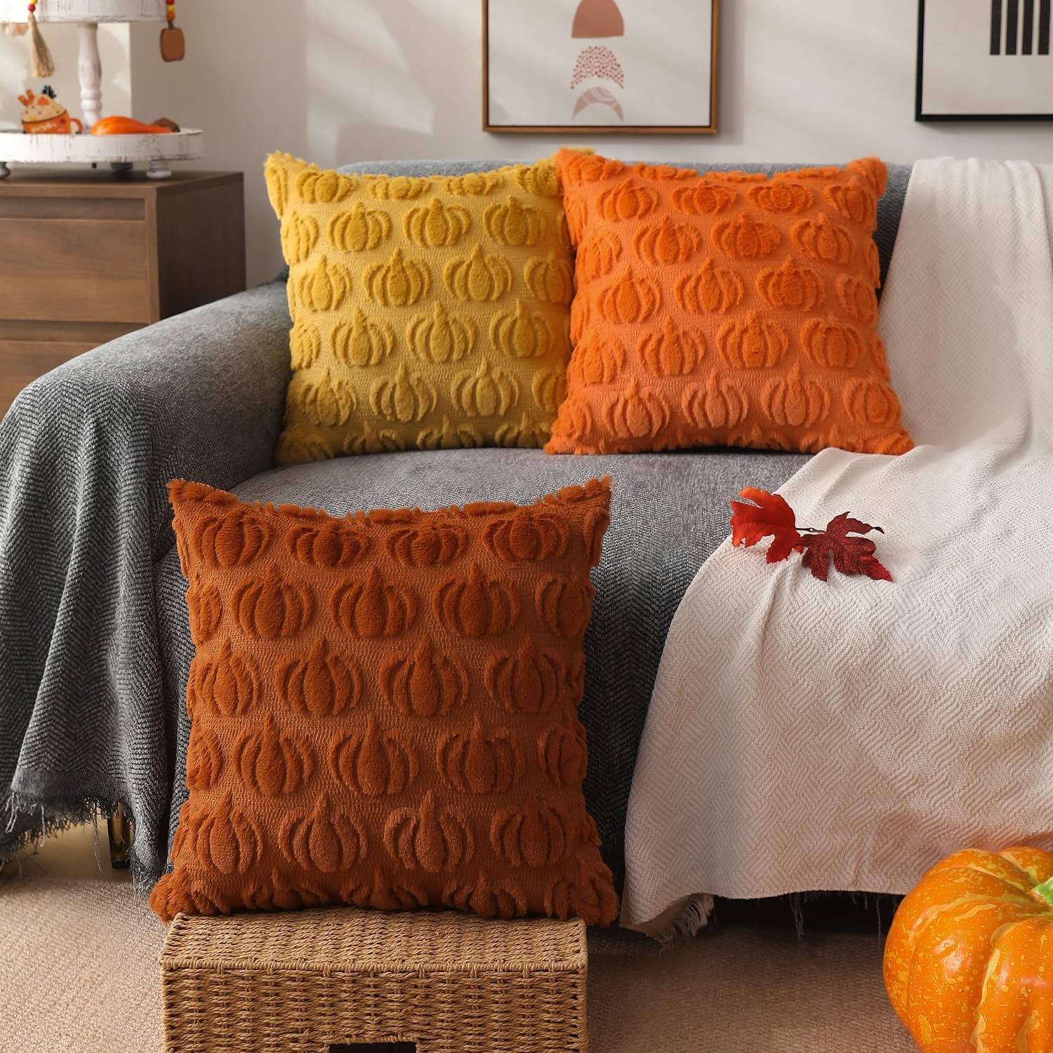 Set of 2 DFXSZ 18x18 Faux Fur Rust Pumpkin Fall Pillow Covers - Image 4