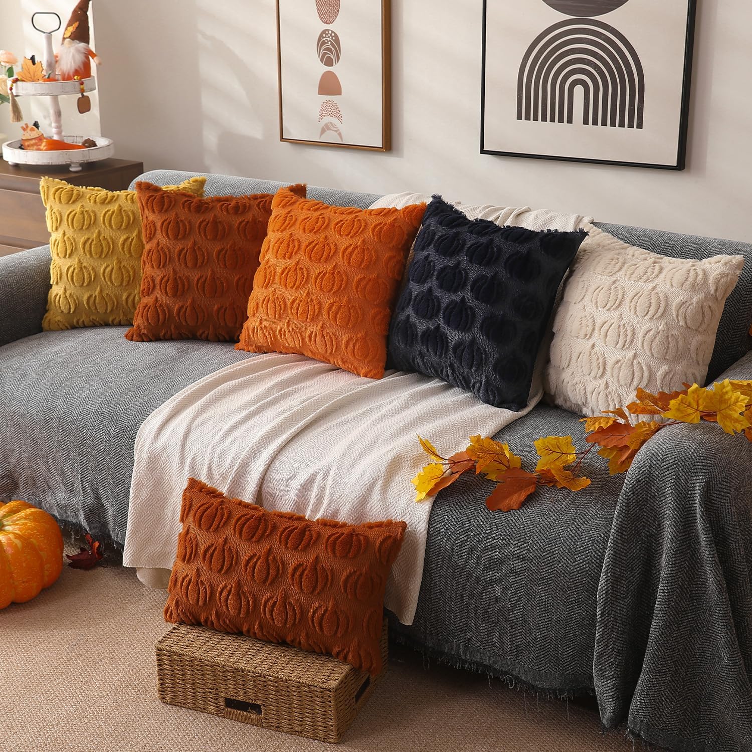Set of 2 DFXSZ 18x18 Faux Fur Rust Pumpkin Fall Pillow Covers - Image 5