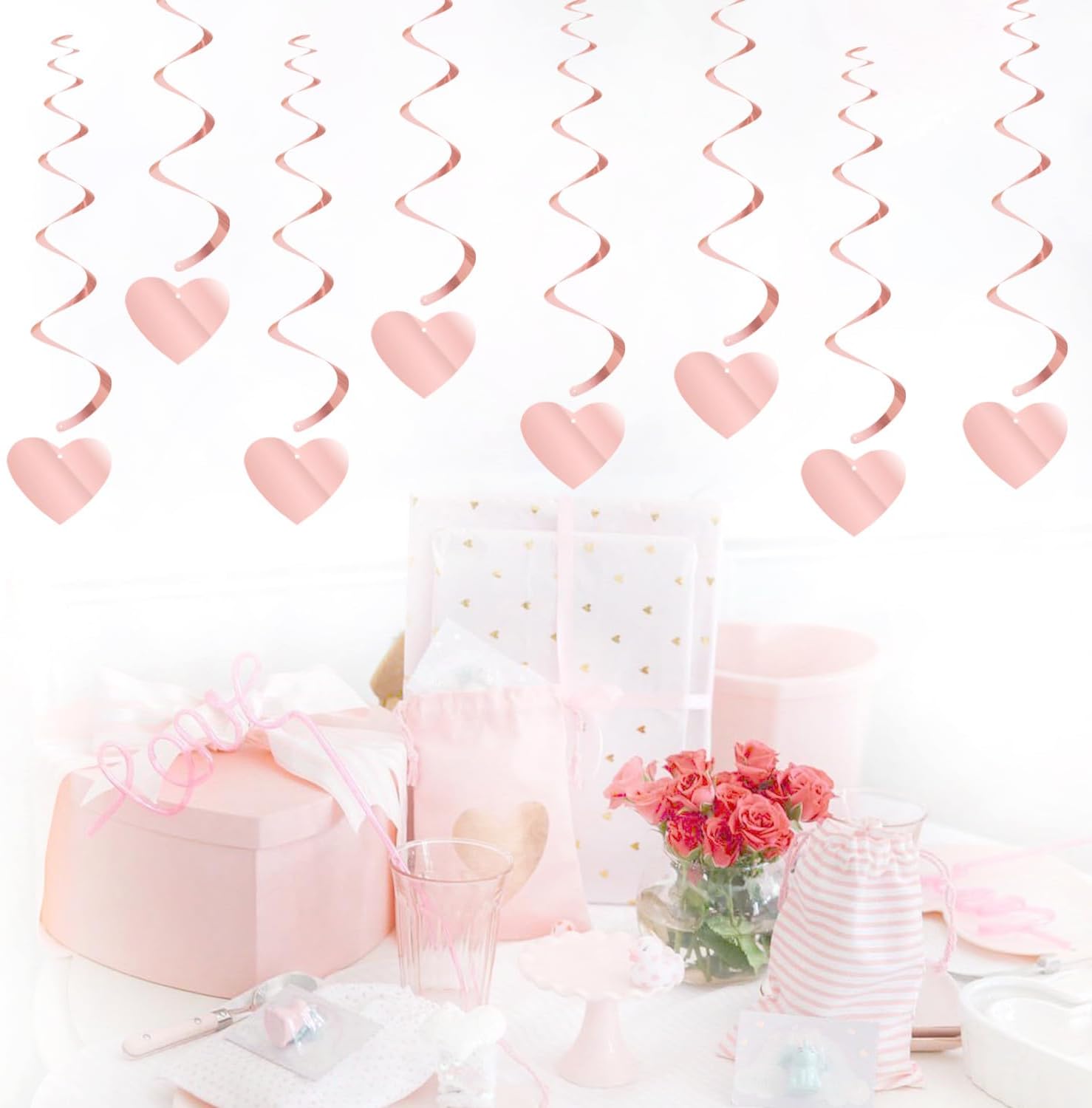 18pc Pink Heart Valentine's Party Garland & Romantic Swirl Decor - Image 3