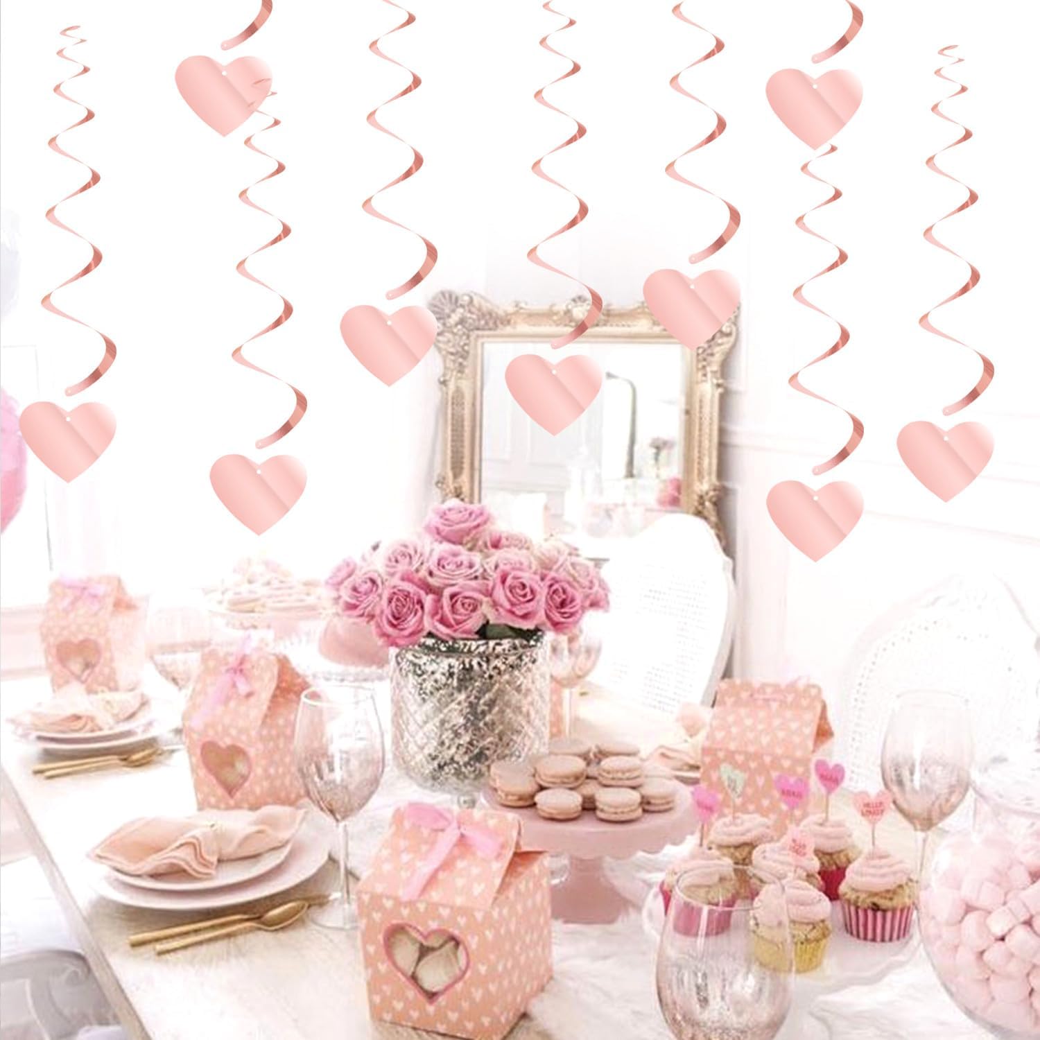 18pc Pink Heart Valentine's Party Garland & Romantic Swirl Decor - Image 5