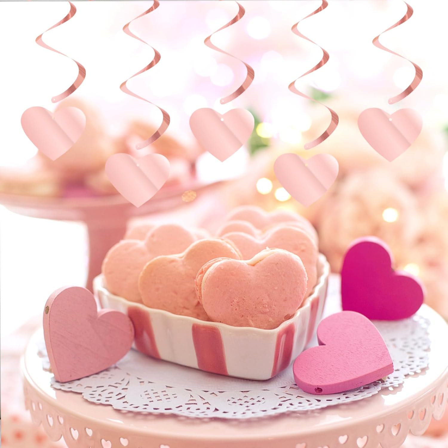 18pc Pink Heart Valentine's Party Garland & Romantic Swirl Decor - Image 6