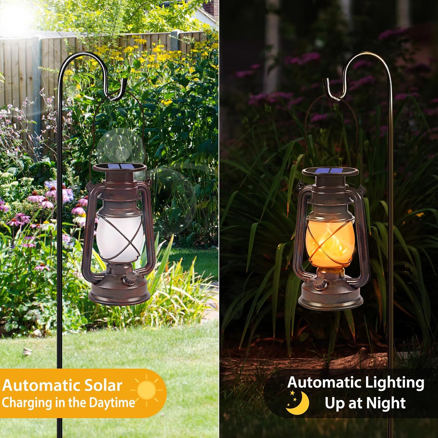 Vintage Bronze Solar Flickering Flame Lanterns (2-Pack) - Waterproof Outdoor LED - Image 3