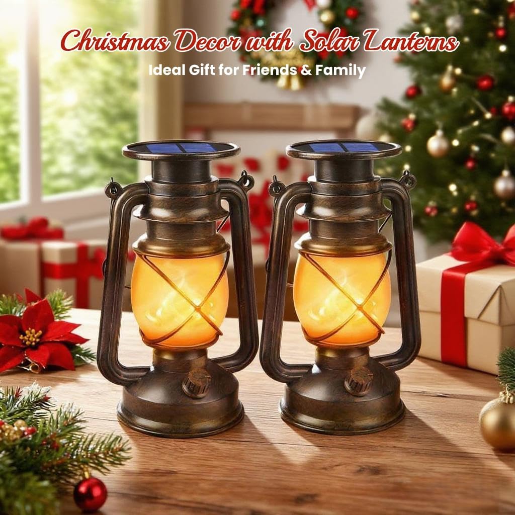 Vintage Bronze Solar Flickering Flame Lanterns (2-Pack) - Waterproof Outdoor LED - Image 5