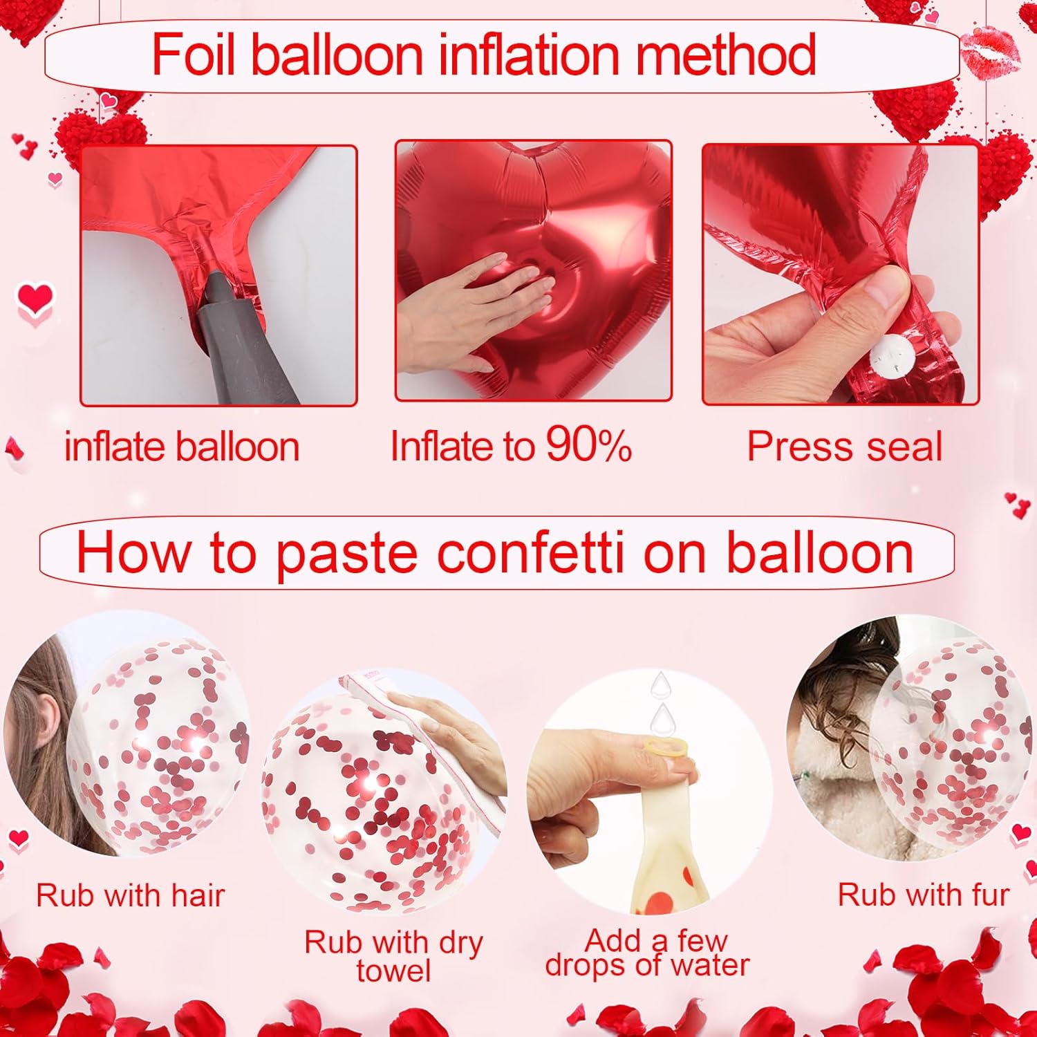 Red Valentine Decor: Heart Balloons, Petals & Hanging Hearts for Wedding, Anniversary. - Image 5