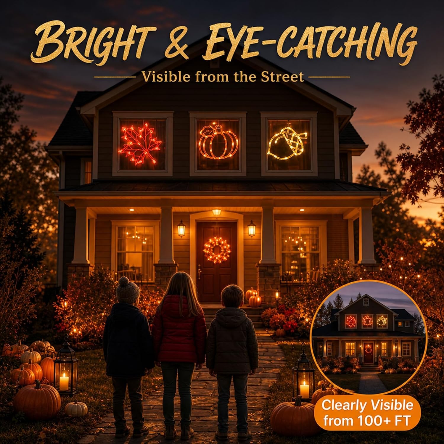 USB Rechargeable Fall Thanksgiving Lights, 3-Pack, Suction Cups, Timer - Image 2
