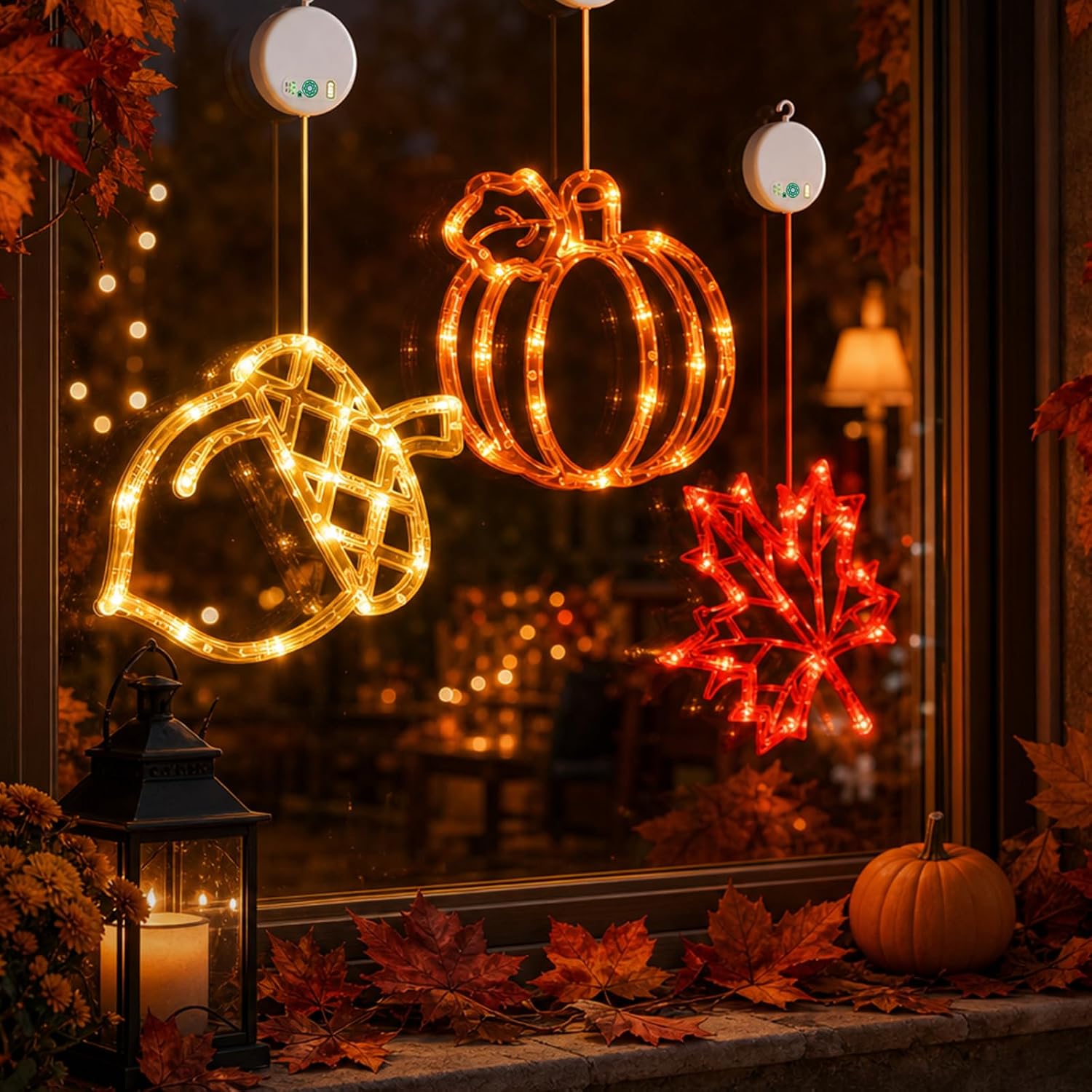 USB Rechargeable Fall Thanksgiving Lights, 3-Pack, Suction Cups, Timer - Image 3