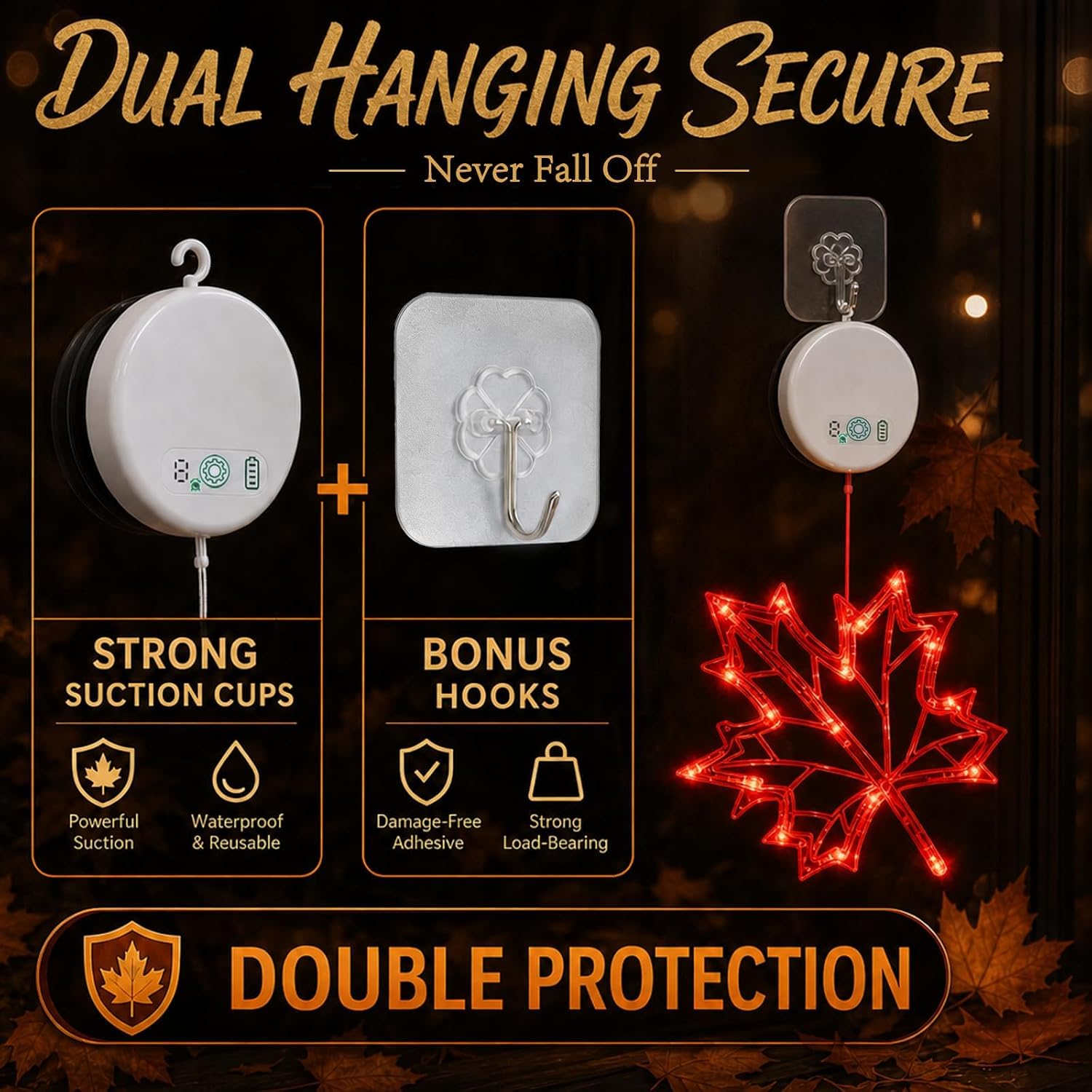 USB Rechargeable Fall Thanksgiving Lights, 3-Pack, Suction Cups, Timer - Image 4