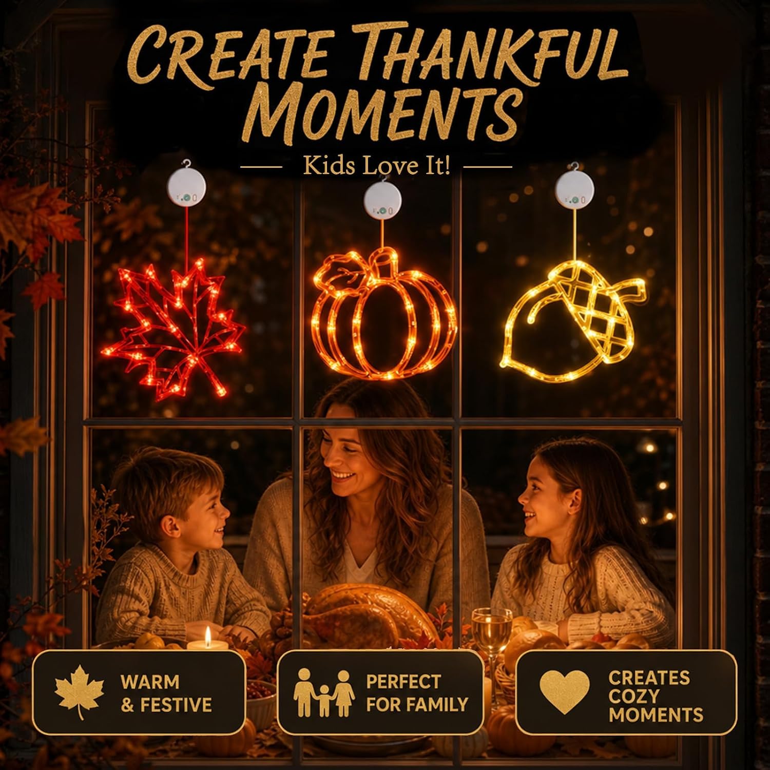 USB Rechargeable Fall Thanksgiving Lights, 3-Pack, Suction Cups, Timer - Image 5