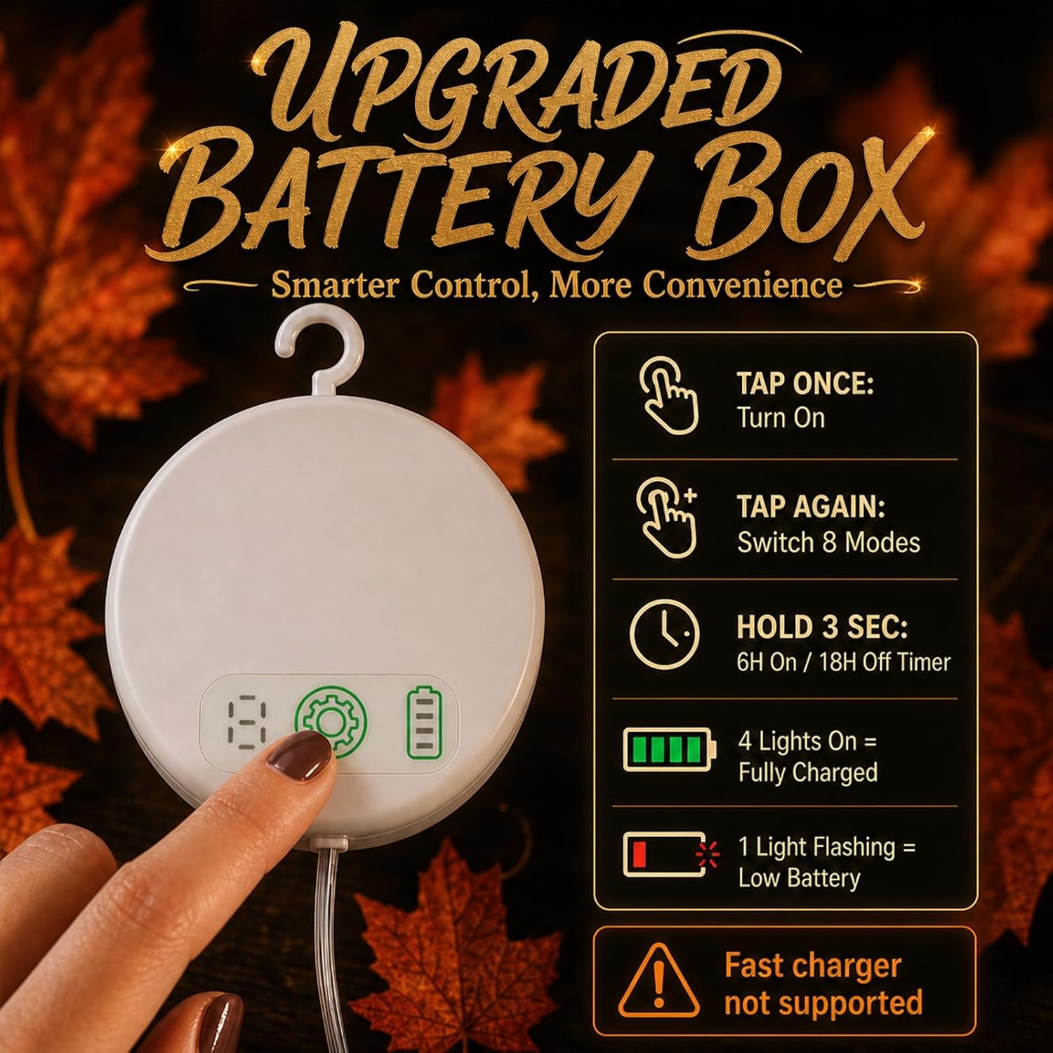 USB Rechargeable Fall Thanksgiving Lights, 3-Pack, Suction Cups, Timer - Image 6