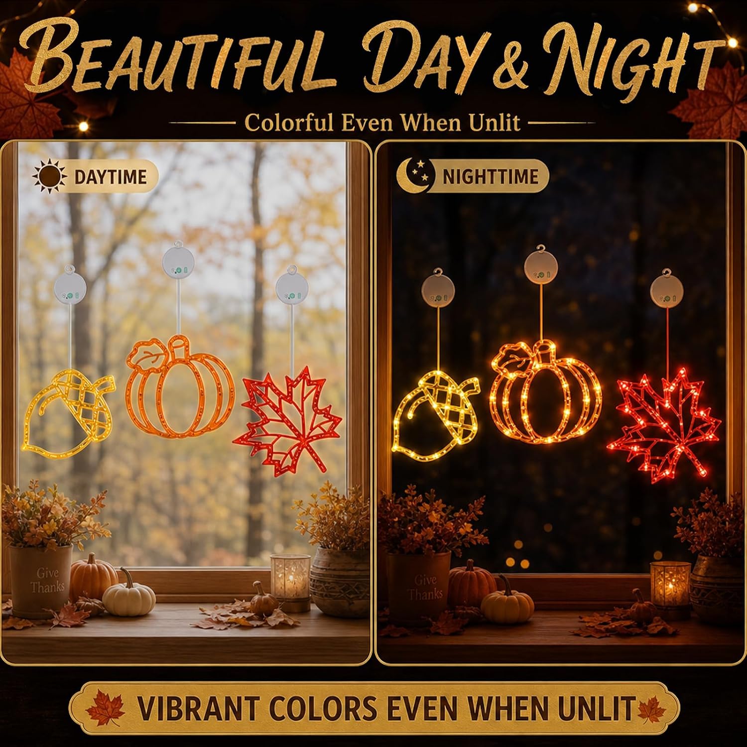 USB Rechargeable Fall Thanksgiving Lights, 3-Pack, Suction Cups, Timer - Image 7