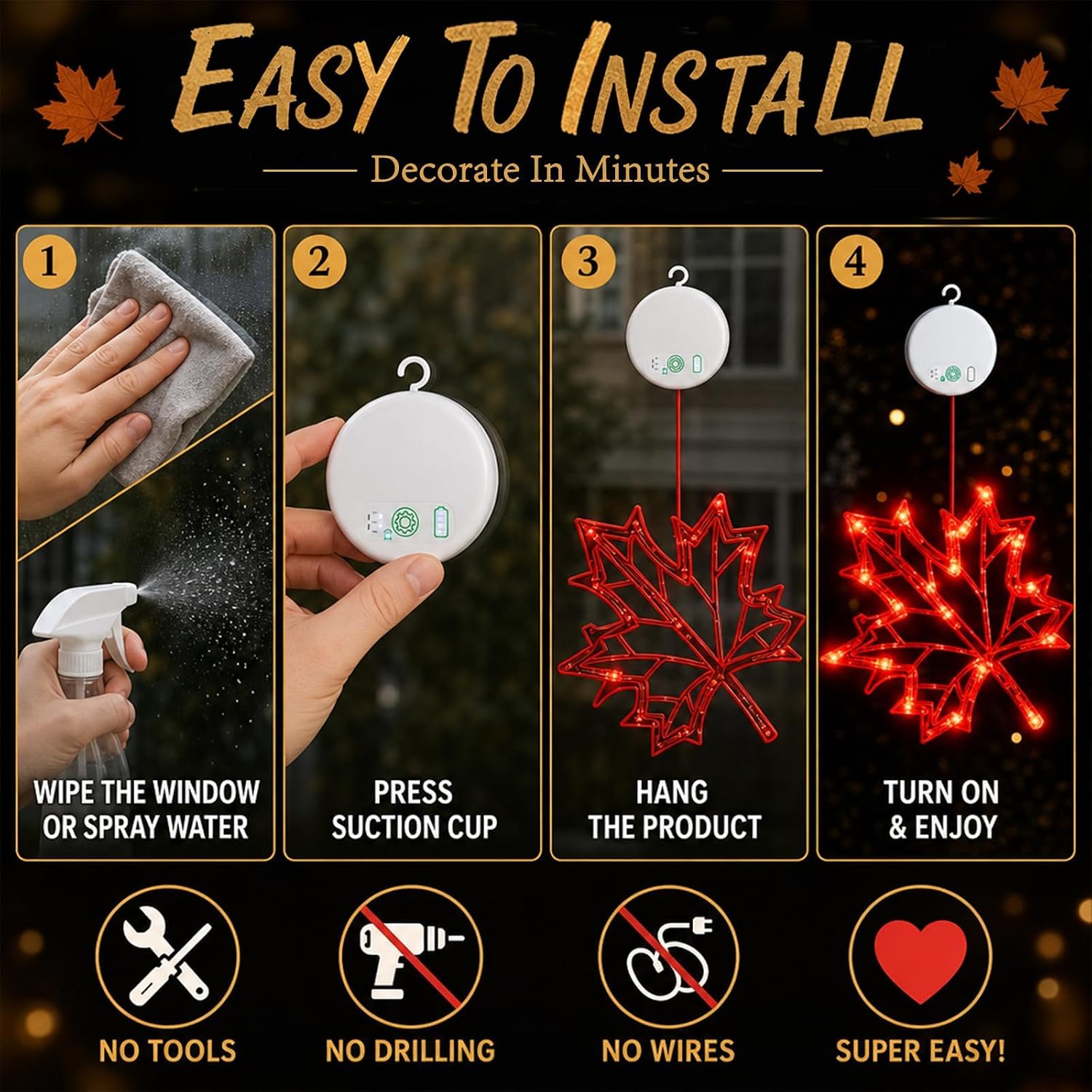 USB Rechargeable Fall Thanksgiving Lights, 3-Pack, Suction Cups, Timer - Image 9