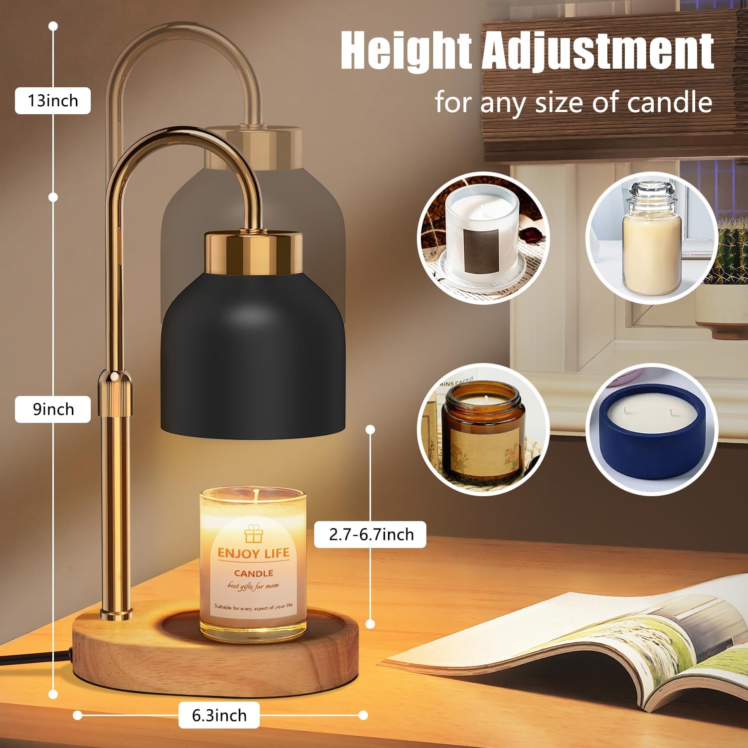 <p><strong>Vintage Dimmable Candle Warmer Lamp: Adjustable Height, Timer for Jars.</strong></p> - Image 3