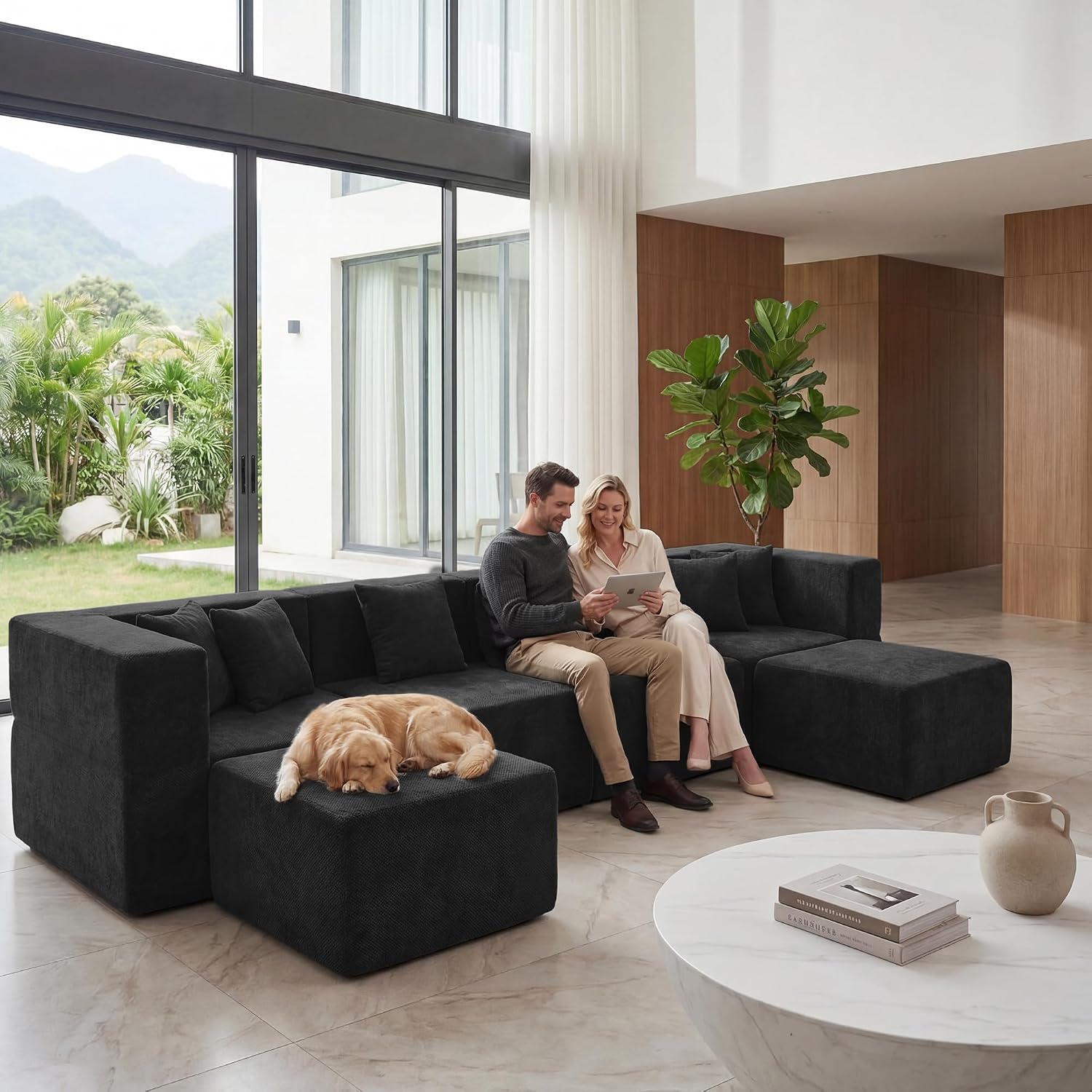 MONVANE Oversized U-Shaped Boneless Chenille Sectional: 6-Seat, Ottoman, No Assembly. - Image 2