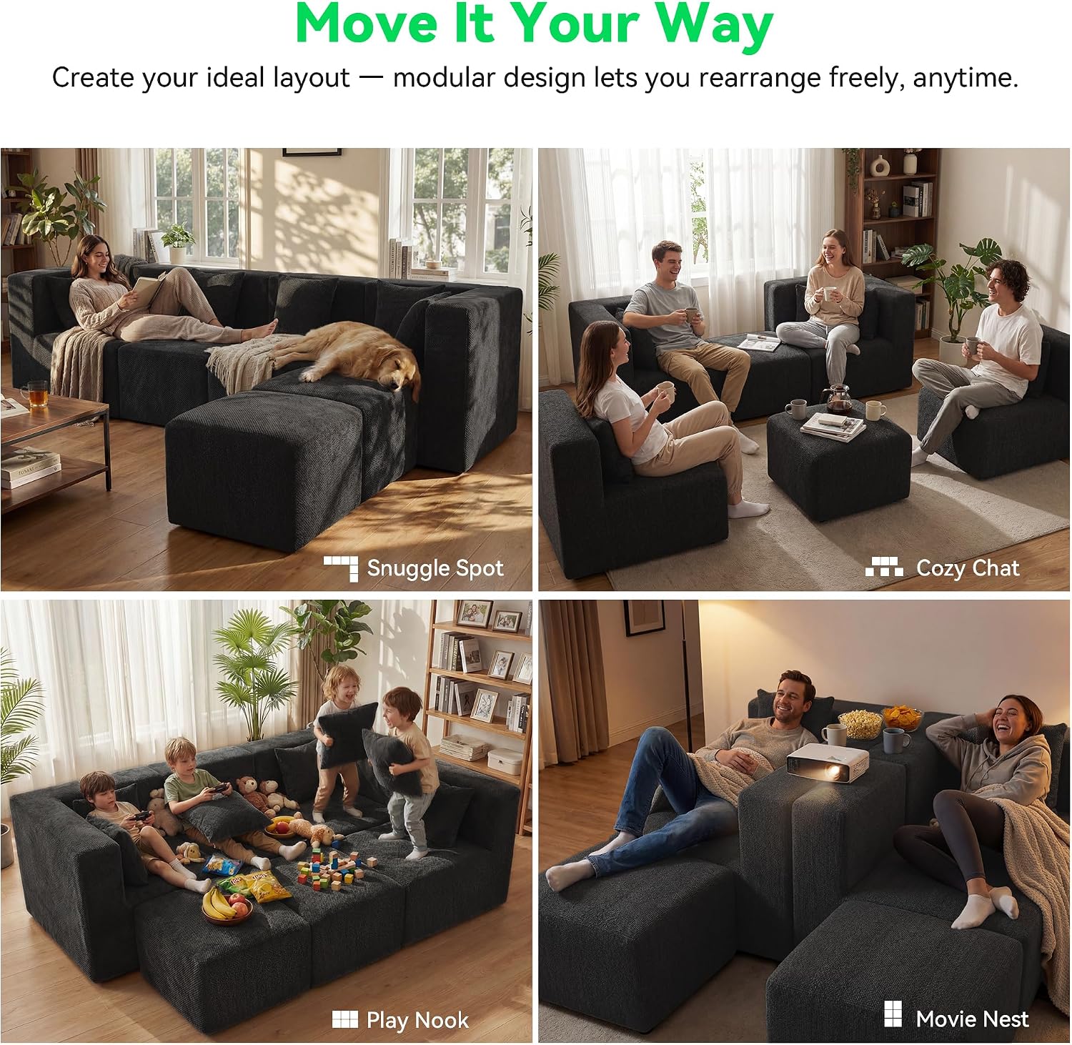 MONVANE Oversized U-Shaped Boneless Chenille Sectional: 6-Seat, Ottoman, No Assembly. - Image 4