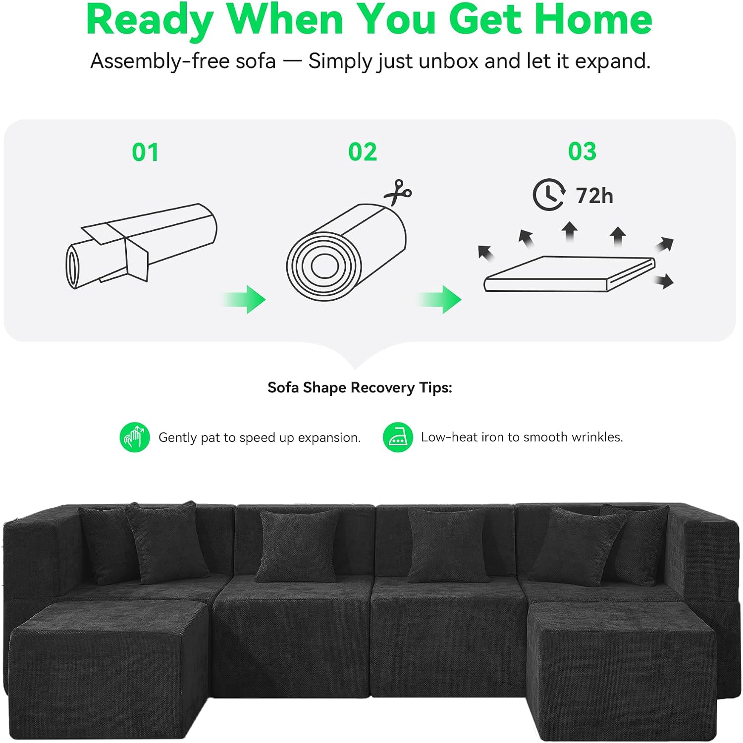MONVANE Oversized U-Shaped Boneless Chenille Sectional: 6-Seat, Ottoman, No Assembly. - Image 5