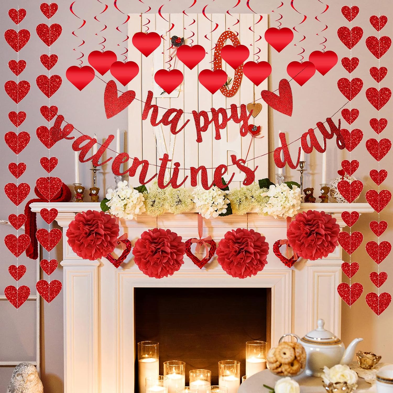 Red Valentine's Day Decor Set Review: 22pc Pre-Assembled Heart Swirls/Banner - Image 3
