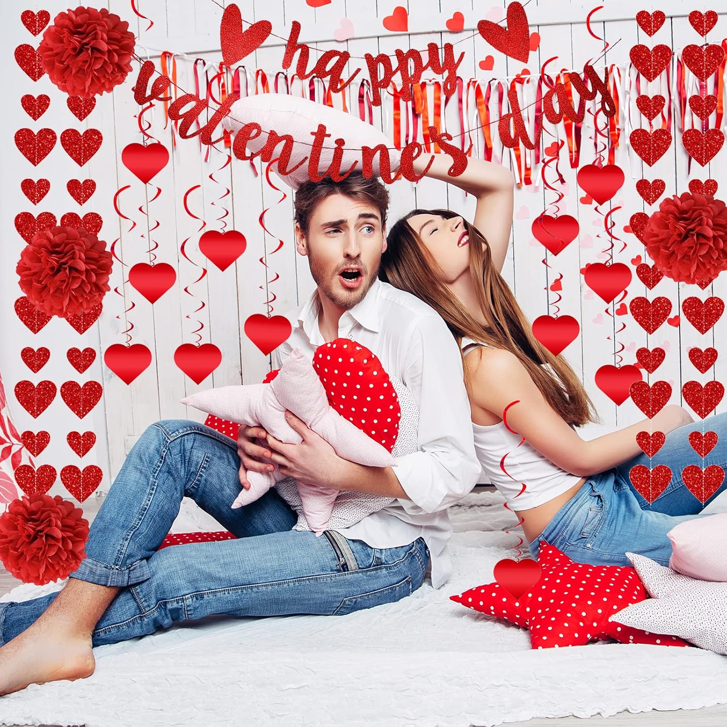 Red Valentine's Day Decor Set Review: 22pc Pre-Assembled Heart Swirls/Banner - Image 4