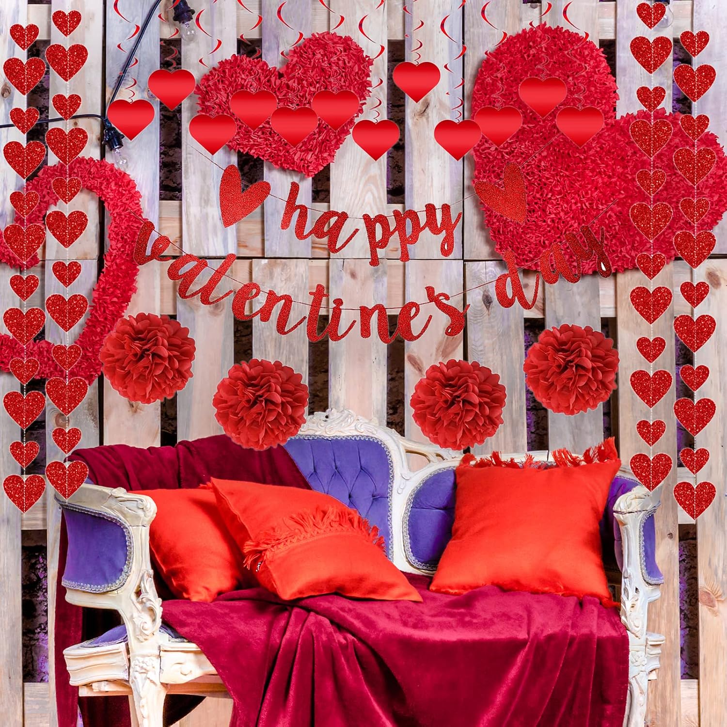 Red Valentine's Day Decor Set Review: 22pc Pre-Assembled Heart Swirls/Banner - Image 6