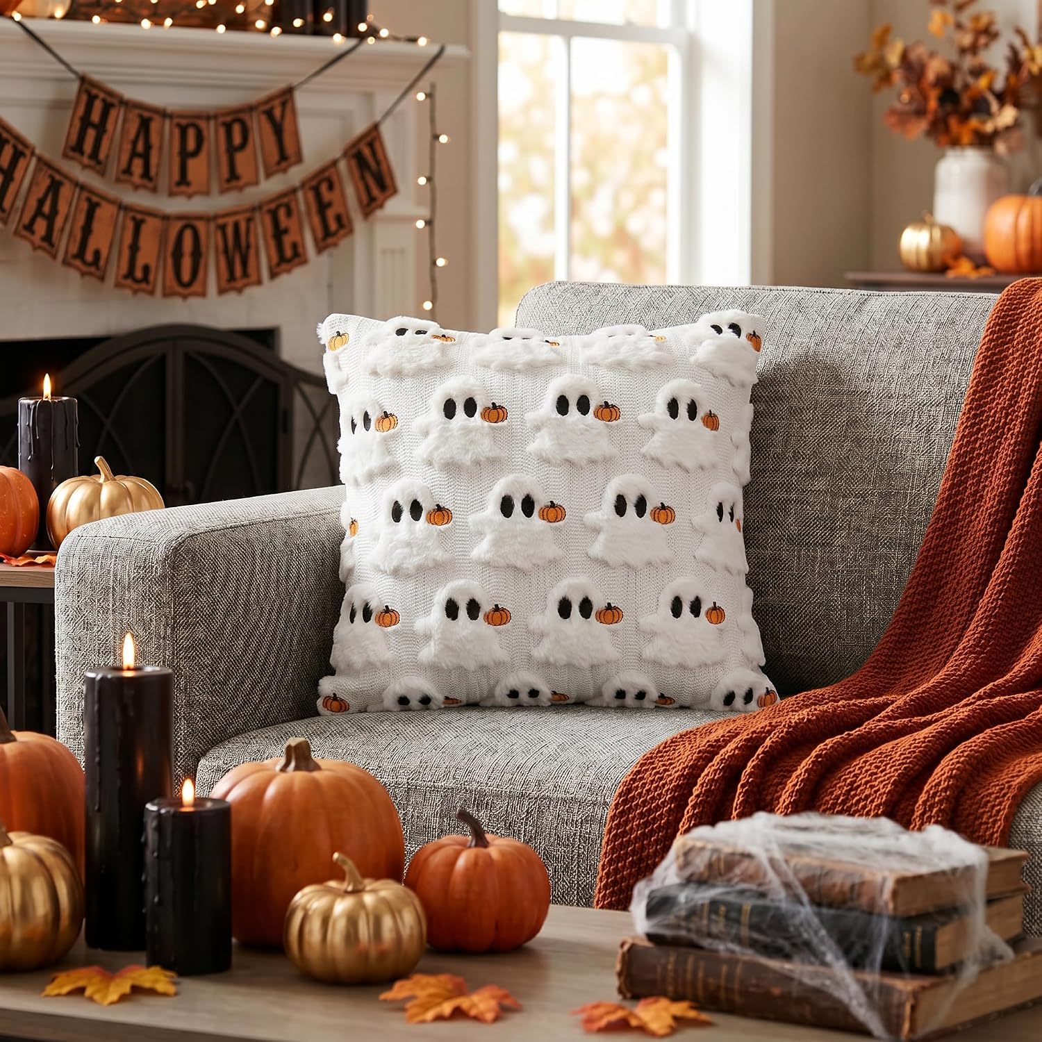 Review: Soft Faux Fur Ghost Pumpkin Halloween Pillows (Set of 2) - Image 3