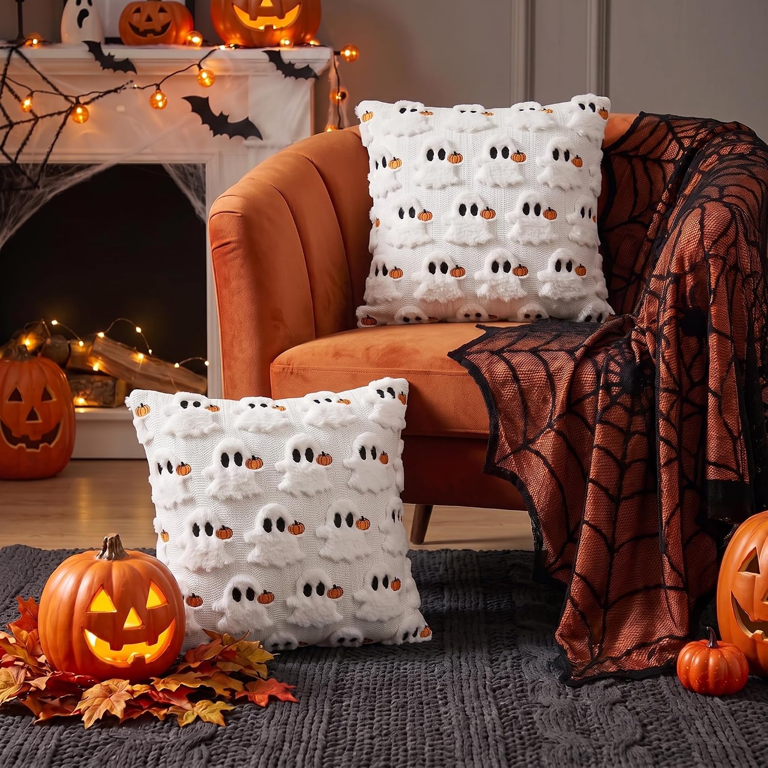 Review: Soft Faux Fur Ghost Pumpkin Halloween Pillows (Set of 2) - Image 4