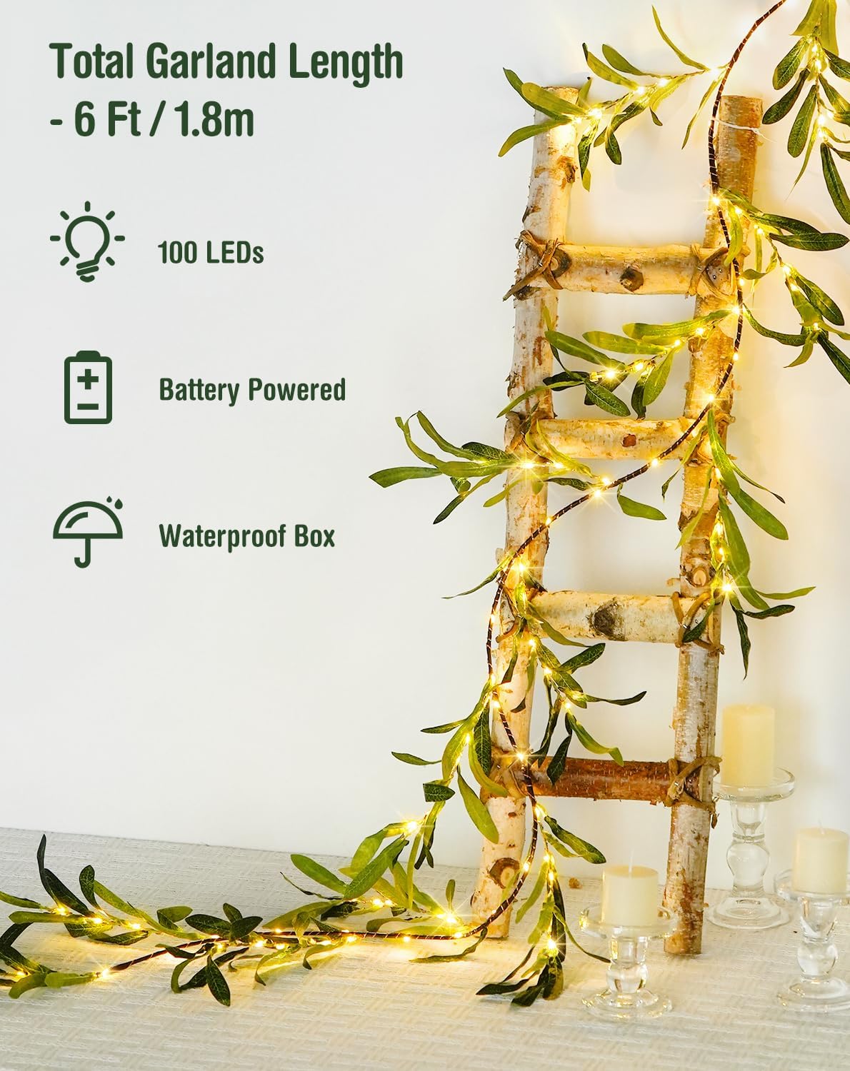 100 LED 6ft Battery Olive Garland Fairy Lights, Versatile Decor. - Image 4