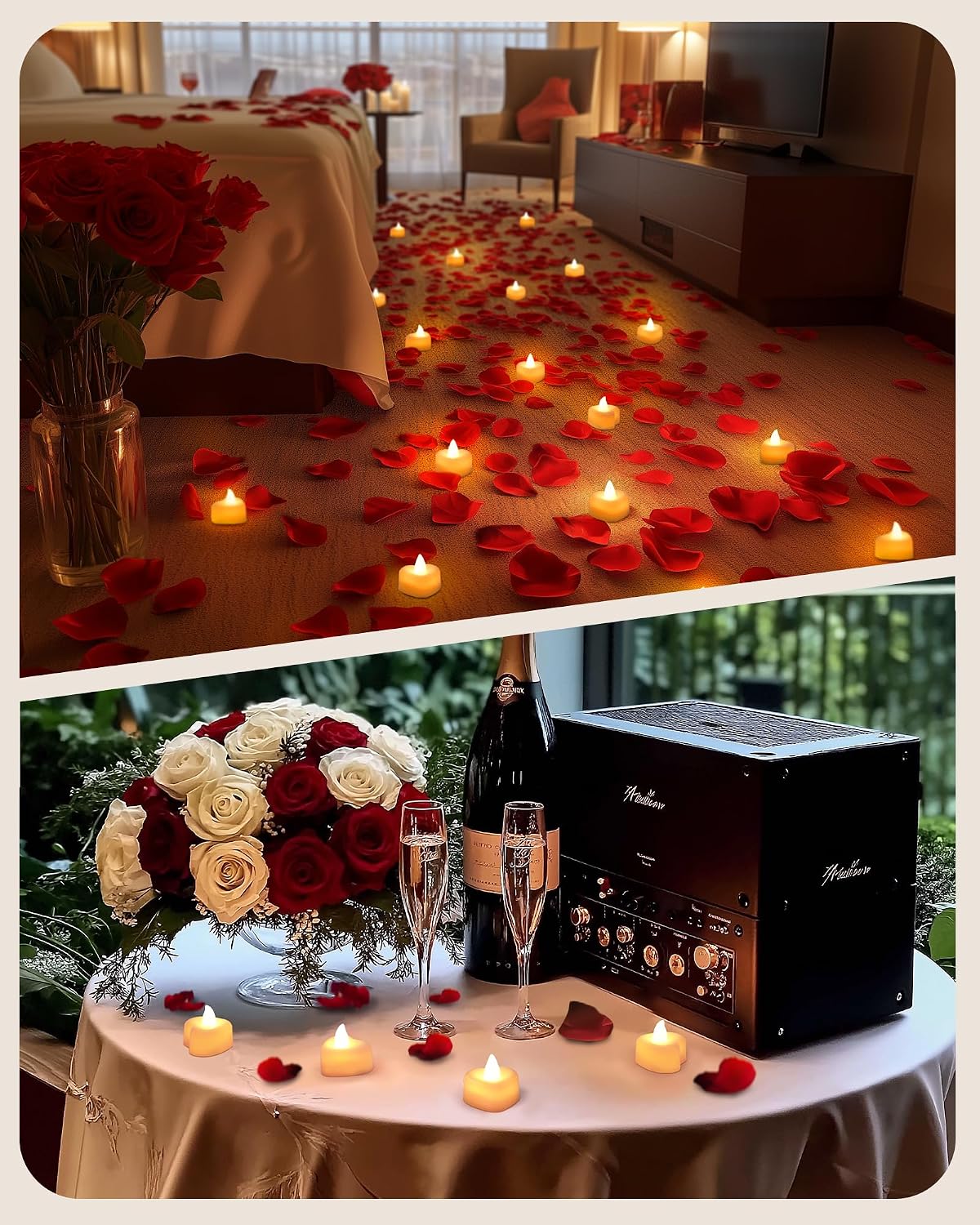 Rose Petals & 12 Heart LED Candles Kit for Romantic Proposals & Decor - Image 3